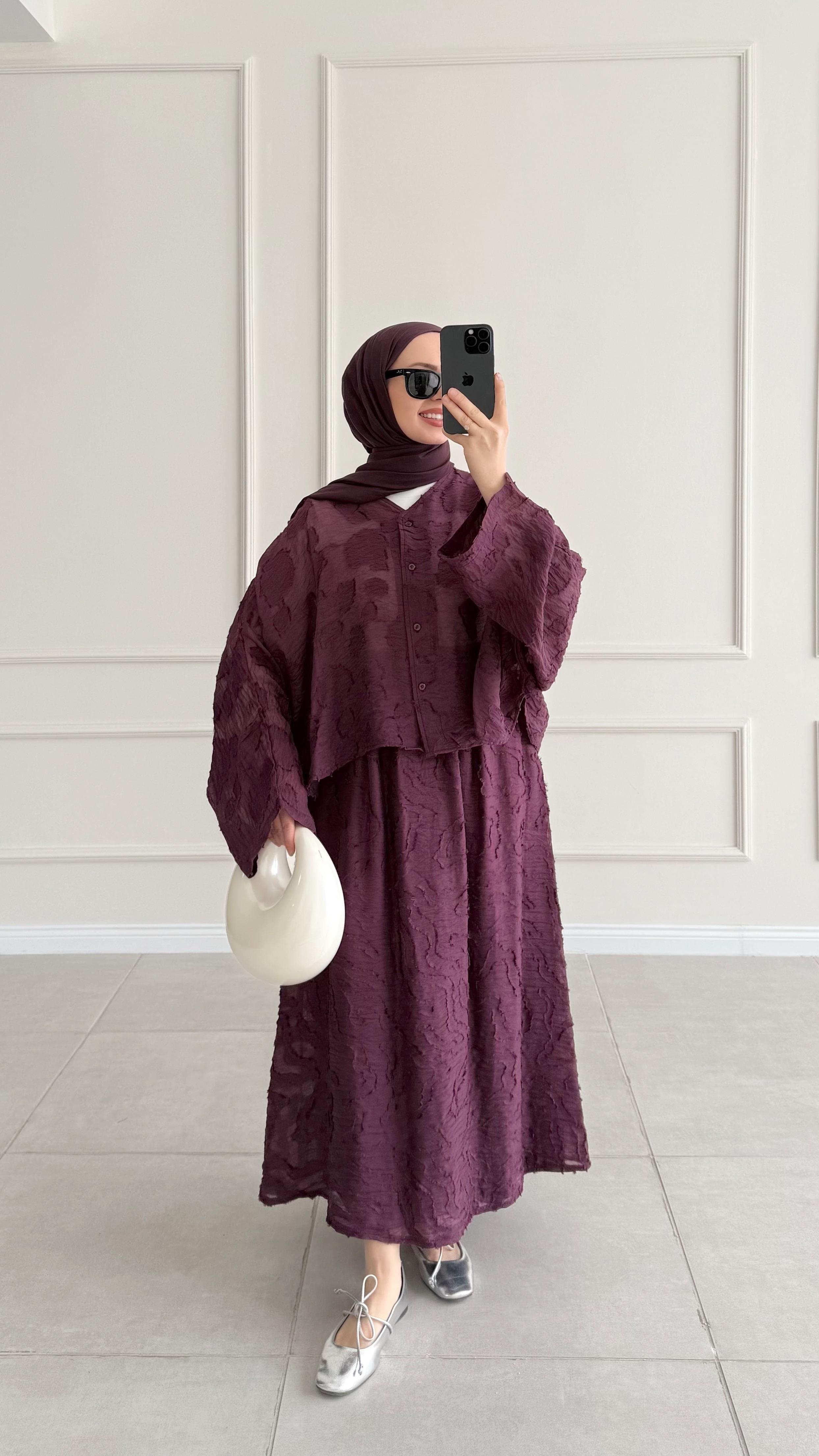 Gabrin Premıum Model Desenli Mürdüm Takım