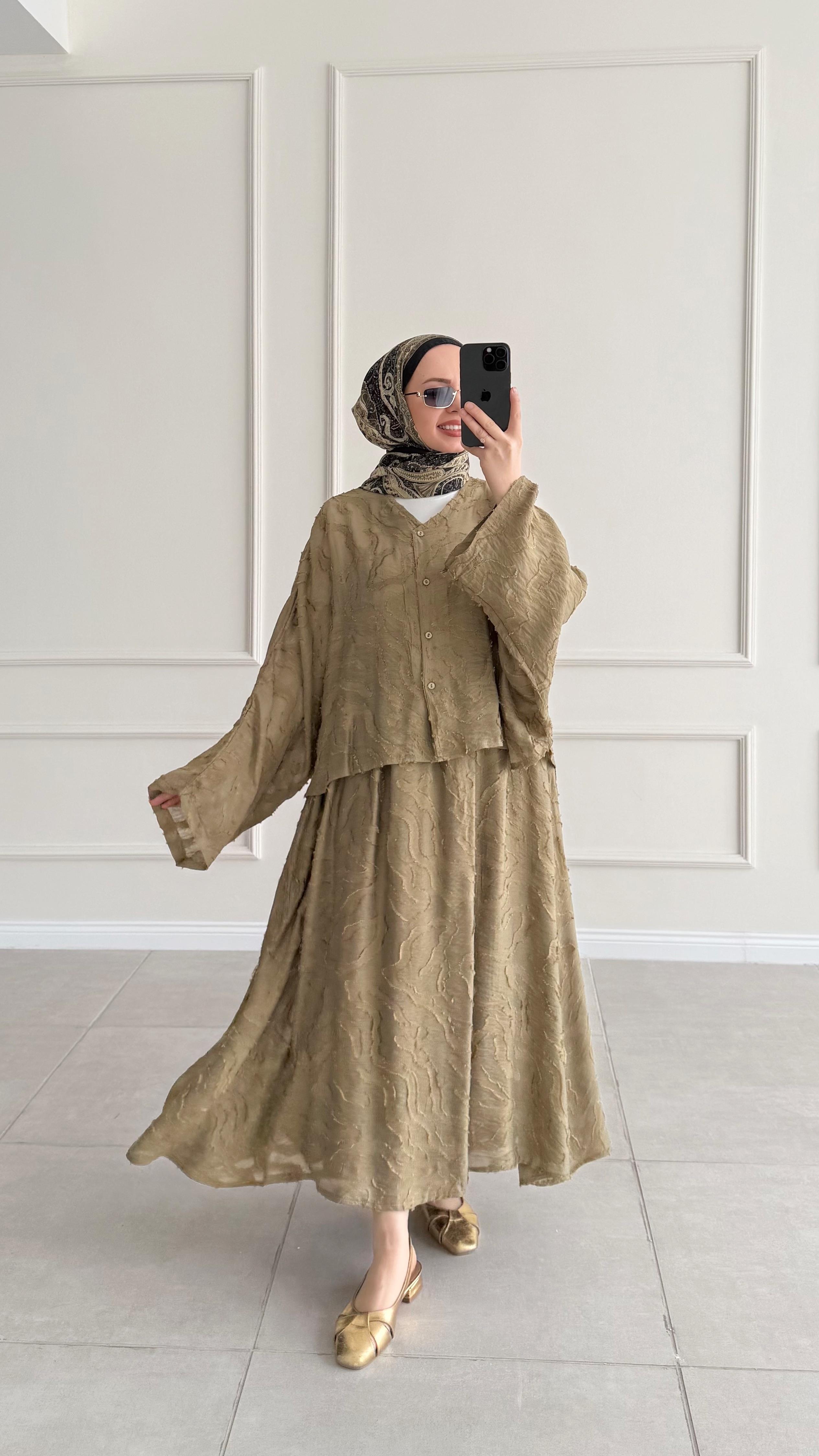 Gabrin Premıum Model Desenli Yağ Yeşili Takım