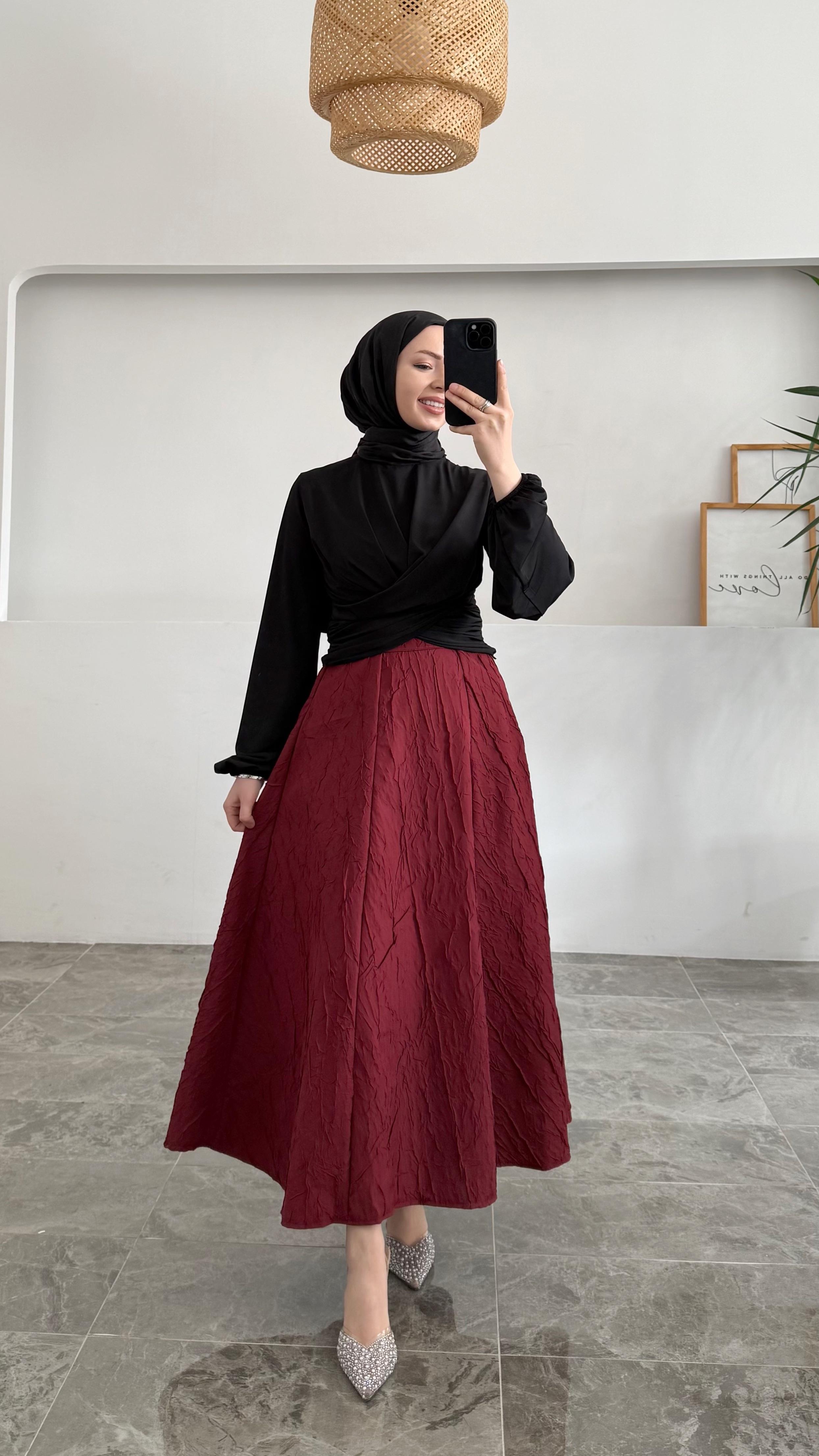 Ganna Kraş A Form Bordo Premıum Etek