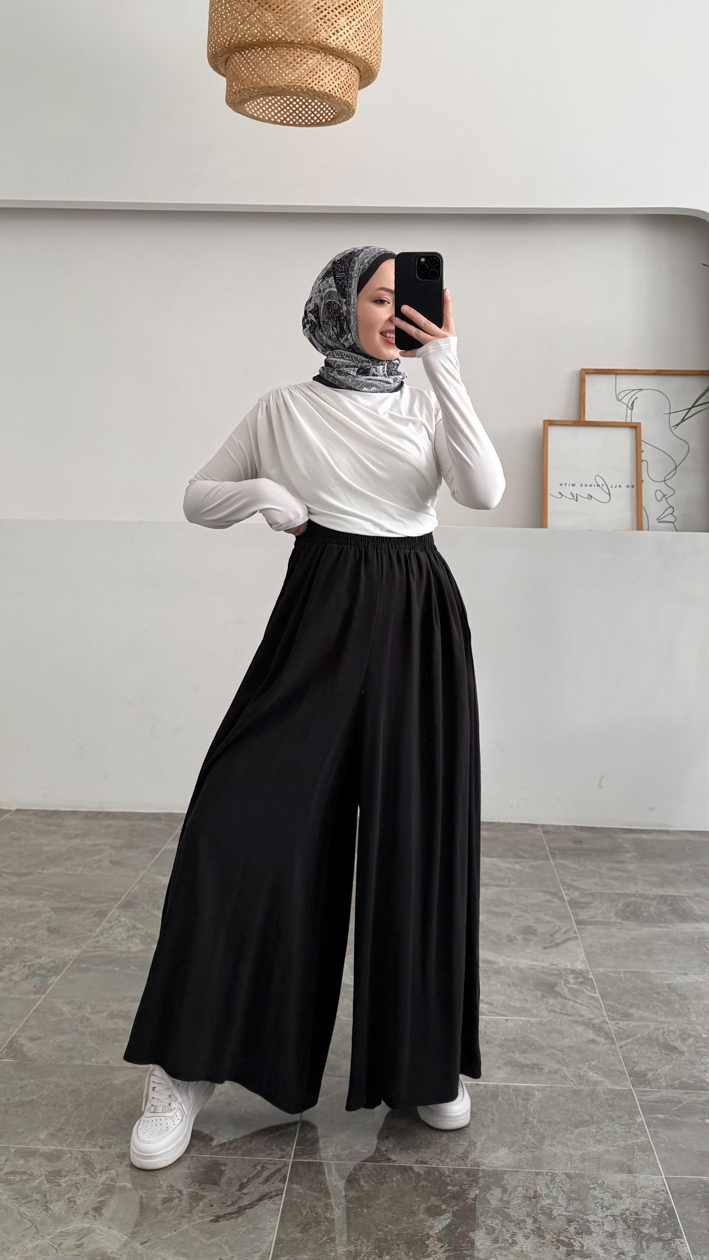 Hante Siyah Bol Pantolon Etek