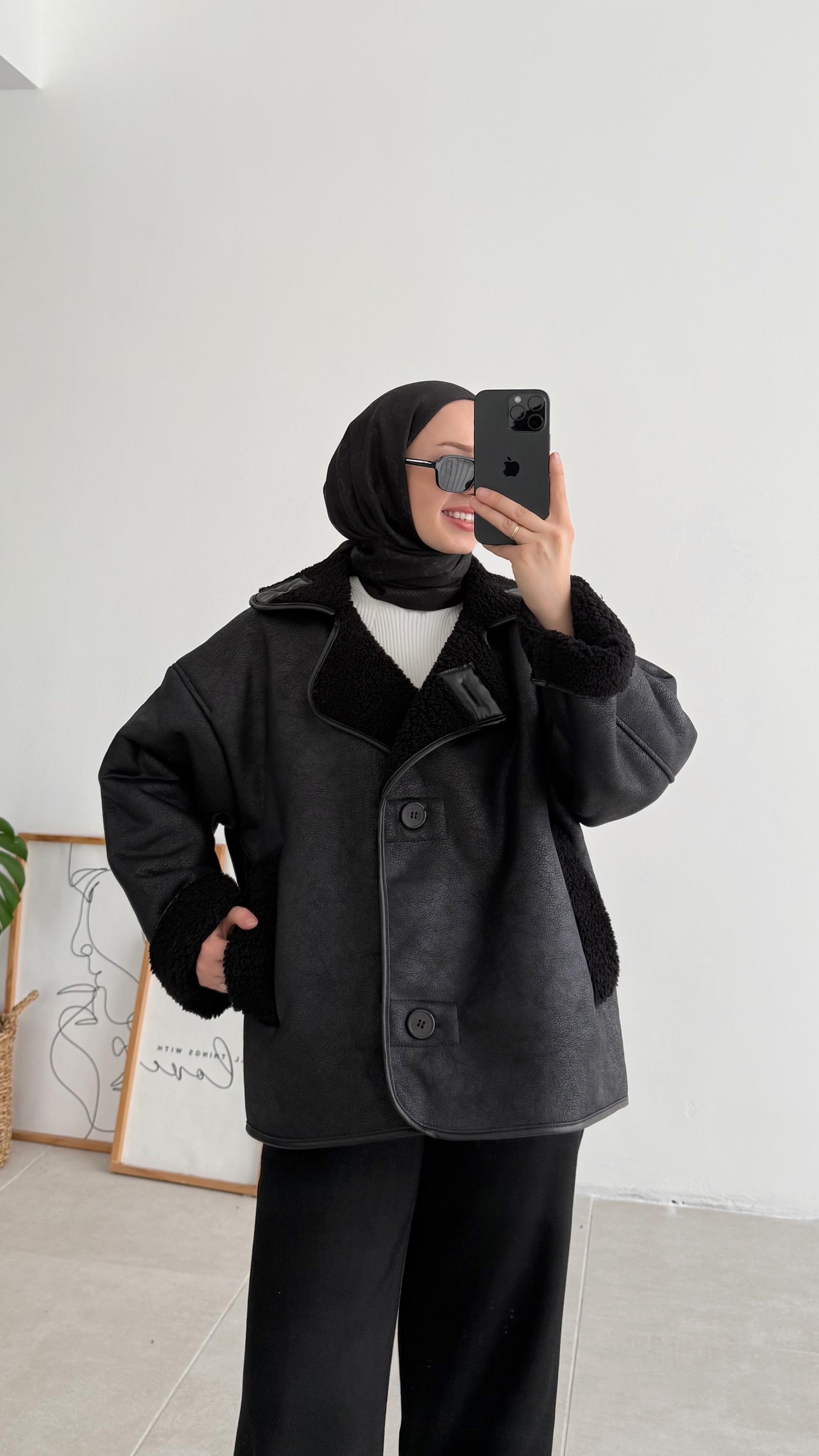 Henna Mngo Model Biker Siyah Mont