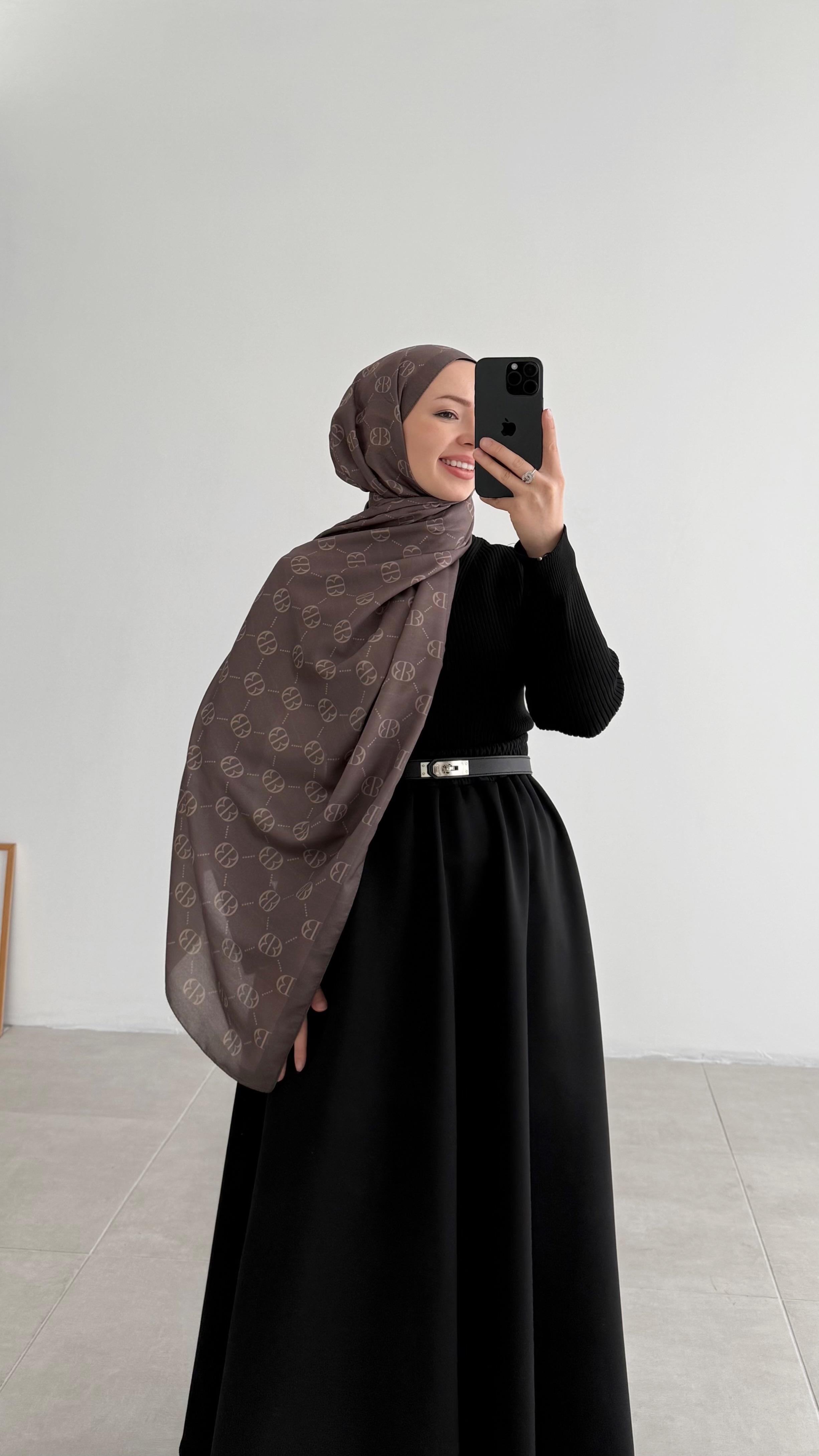 İncira Monogram Floş Vizon Şal 
