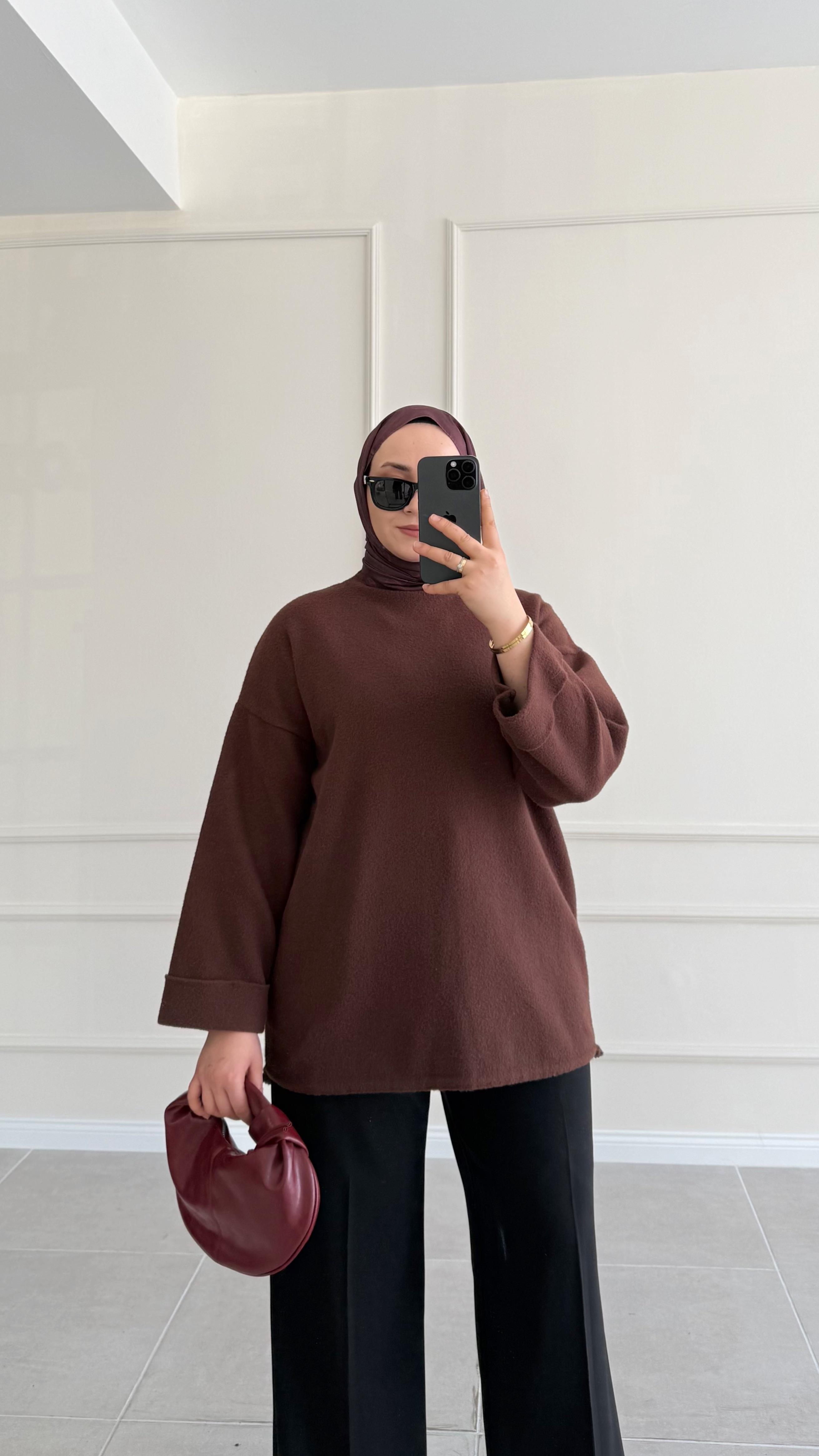 Janes Oversize Keçe Kahverengi Tunik 