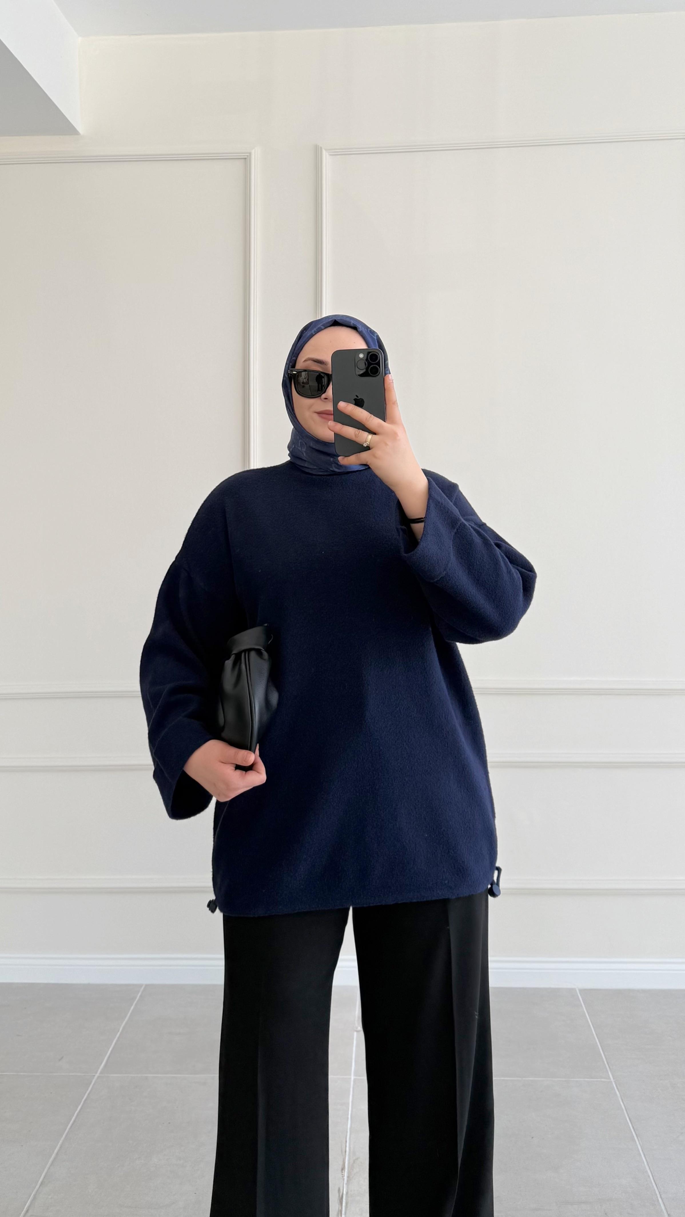 Janes Oversize Keçe Lacivert Tunik 