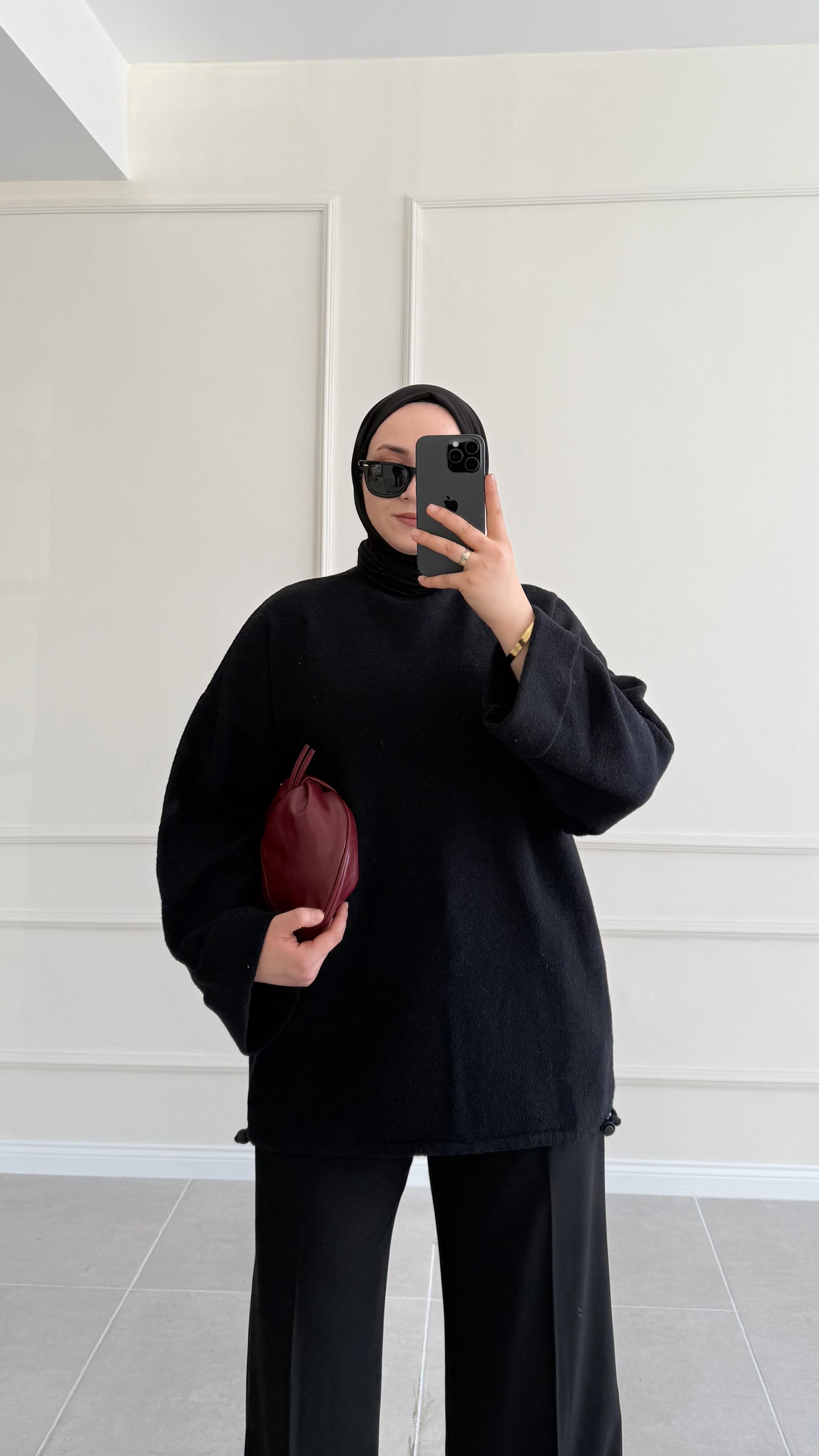 Janes Oversize Keçe Siyah Tunik 