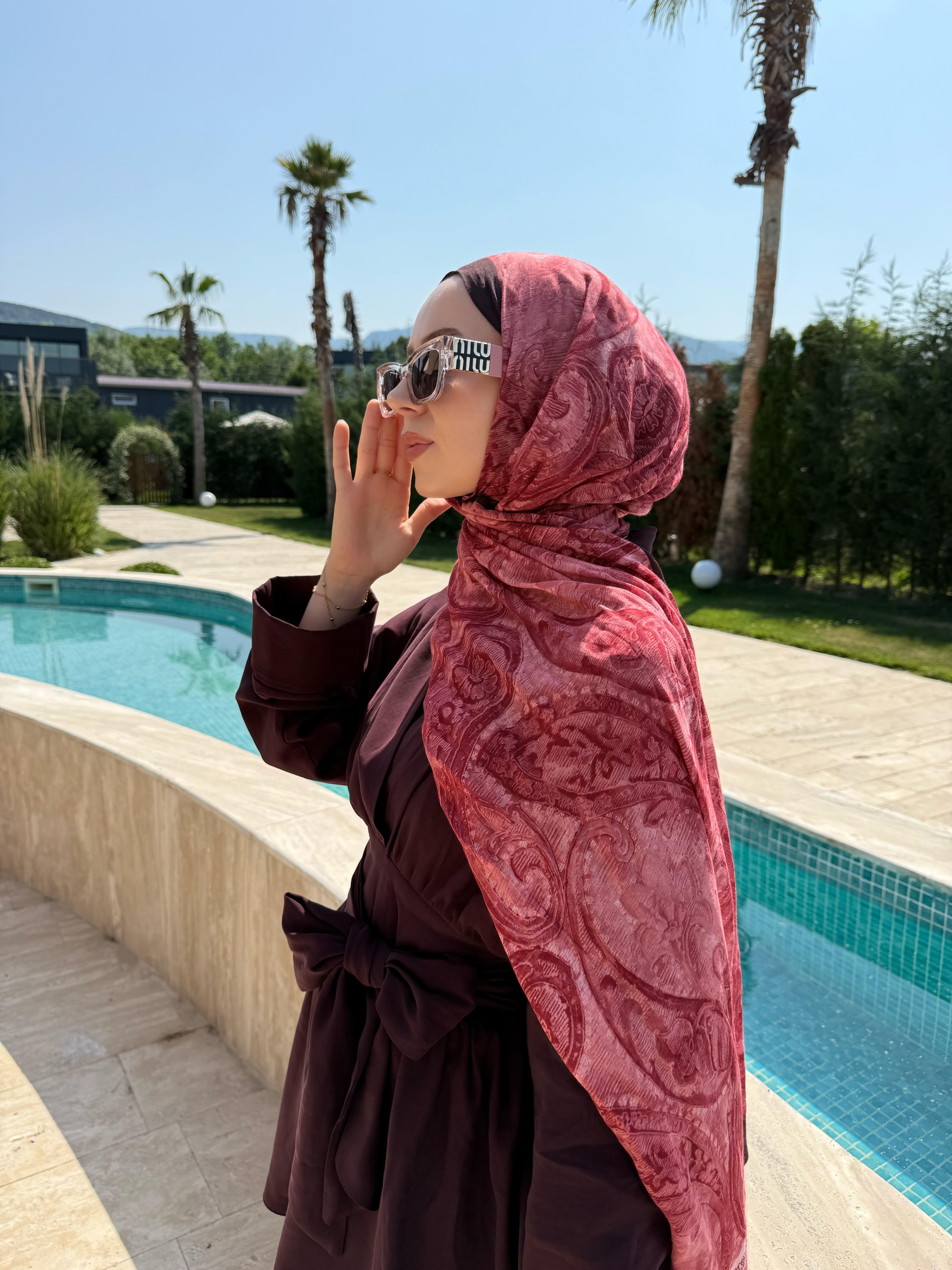 Kalen Pamuklu Etnik Bordo Şal