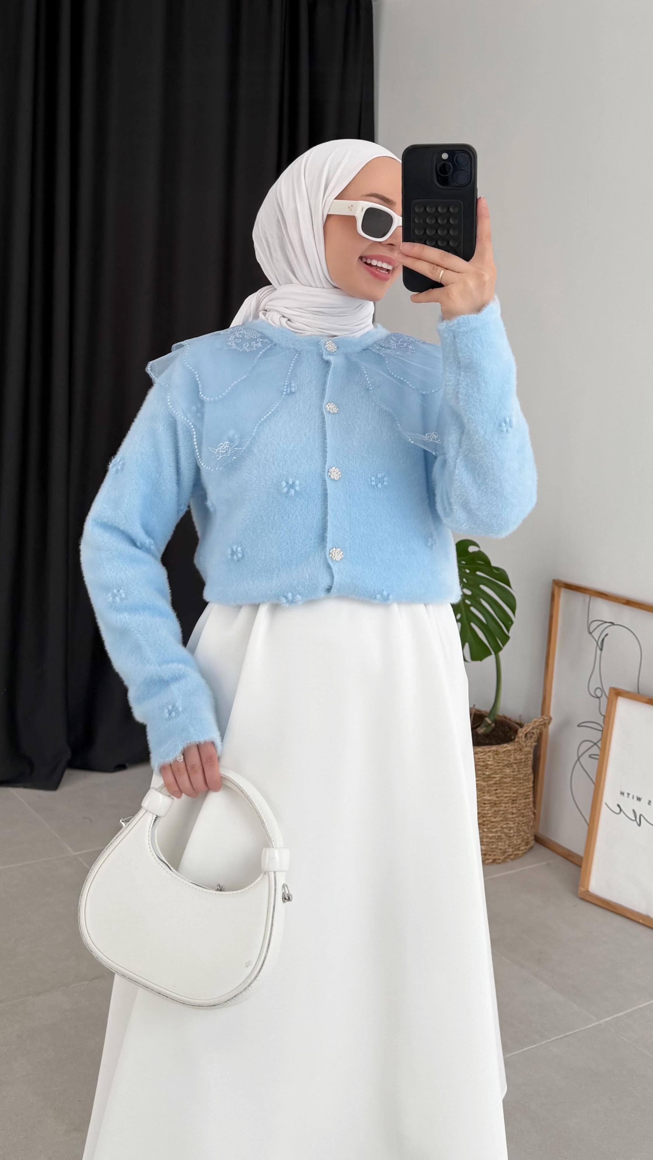 Kaley Bebe Yaka Mavi Hırka 