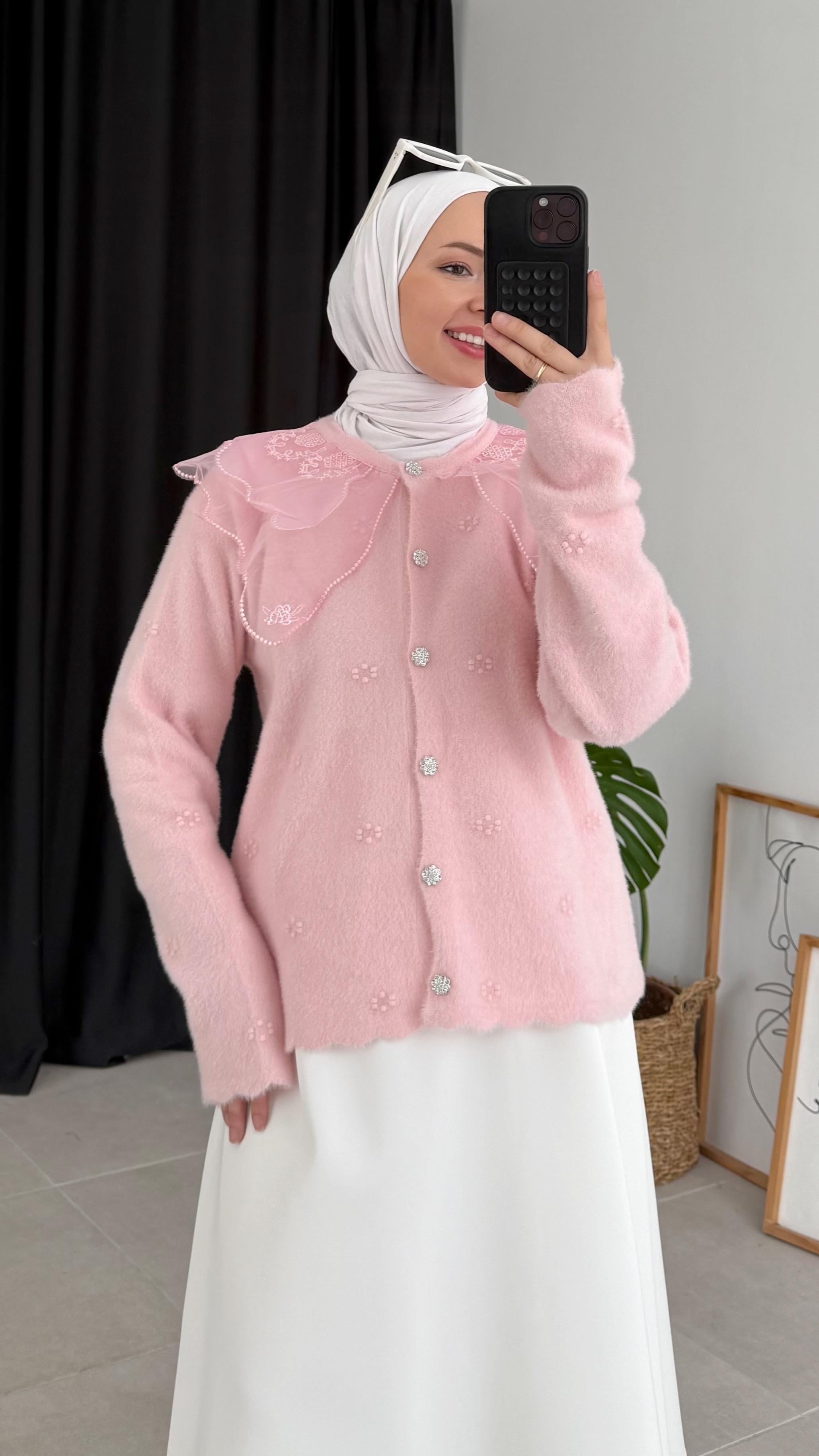 Kaley Bebe Yaka Pembe Hırka 