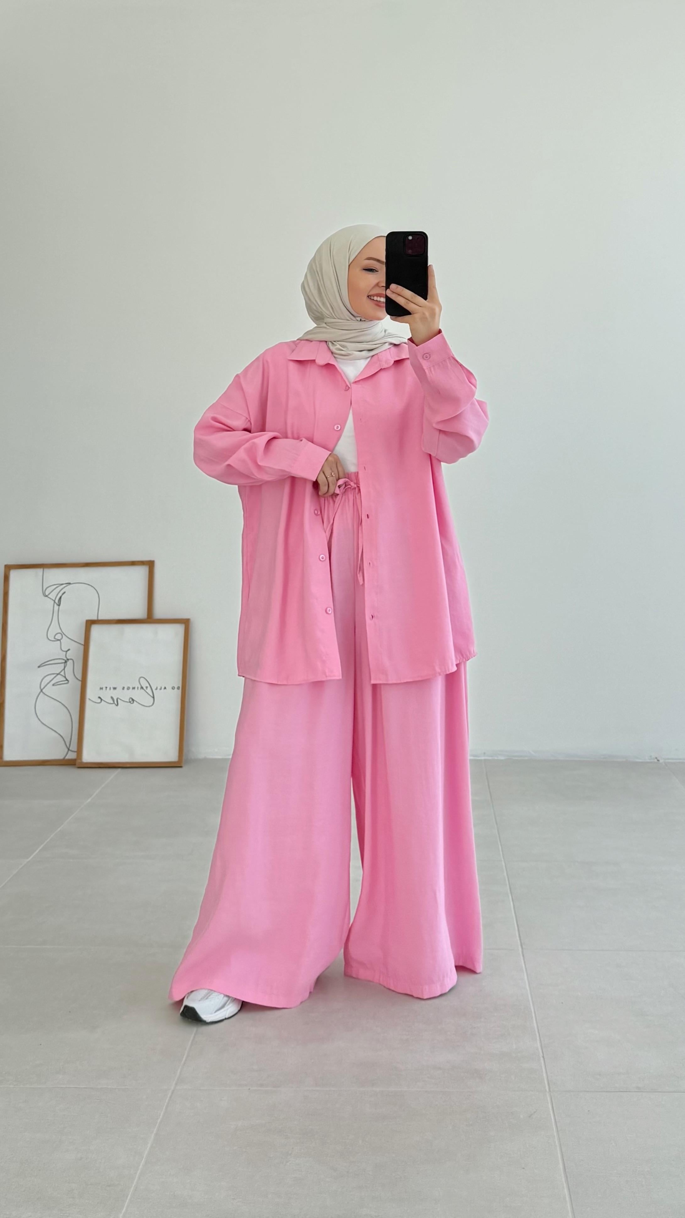 Kaline Rahat Gömlekli Pembe Takım