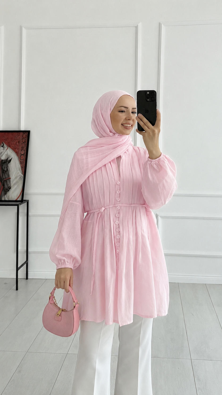 Kamasa Pileli Pembe Tunik
