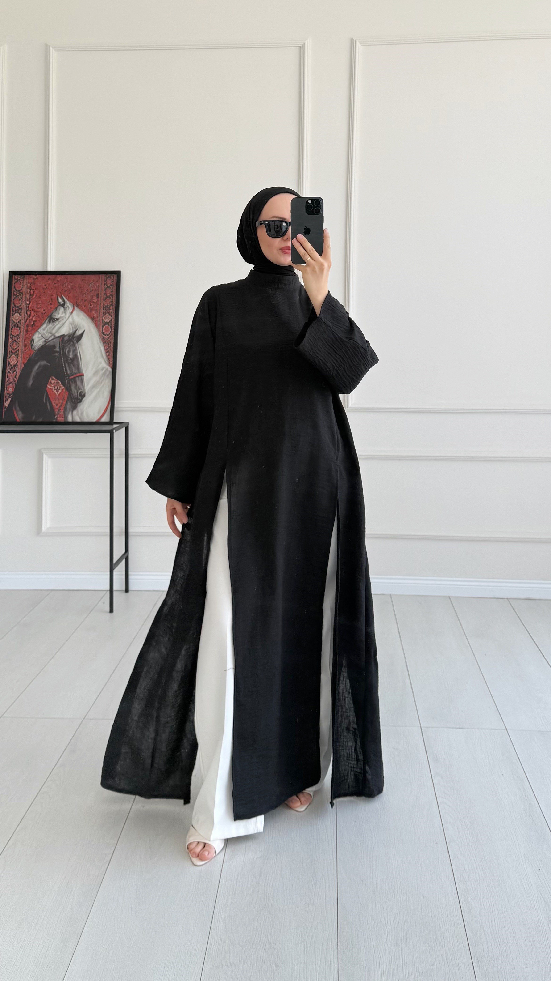 Kamila Oversize Arabic Yırtmaçlı Siyah Tunik 