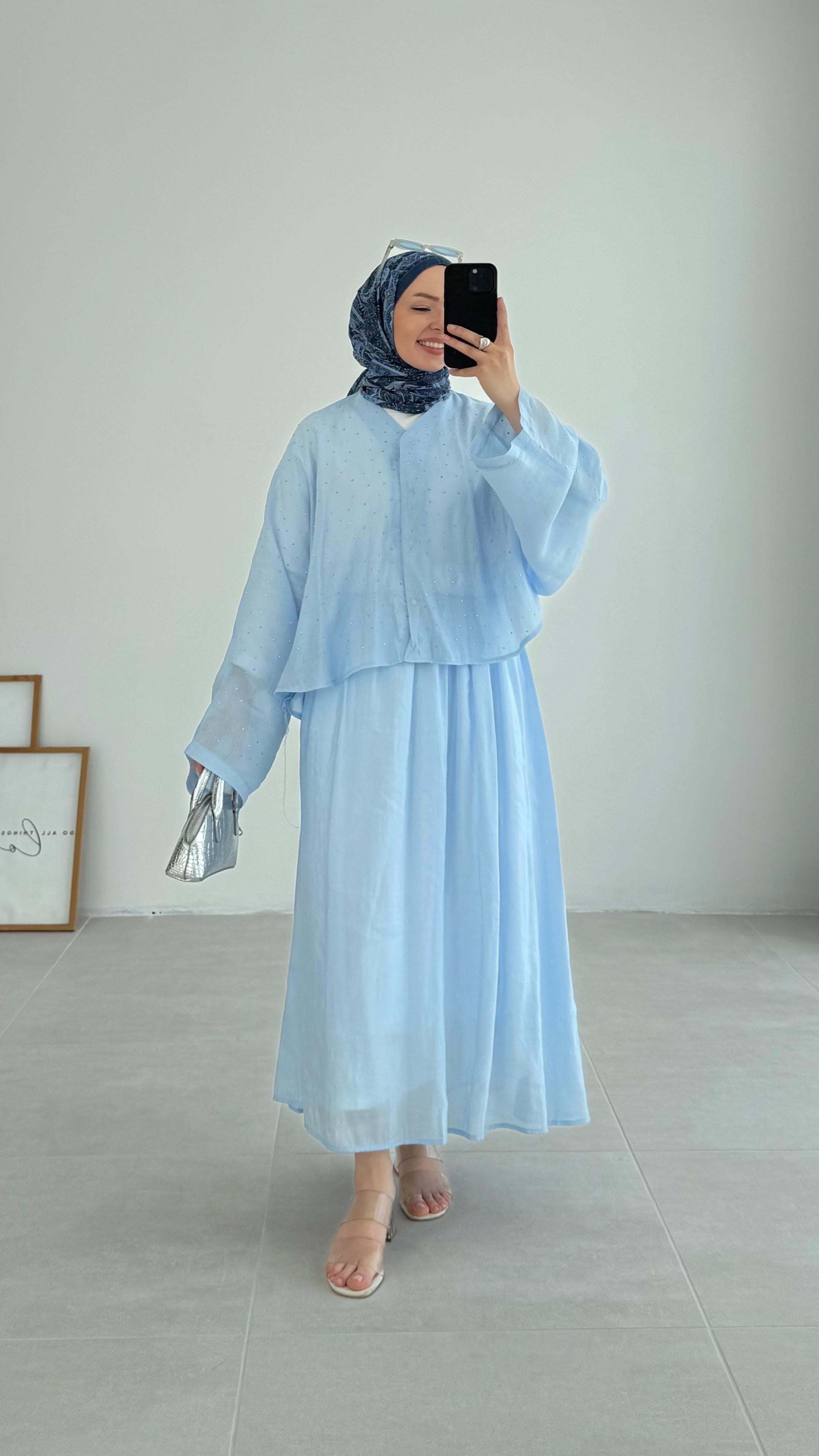 Kanes Pullu Mavi Müslin Takım