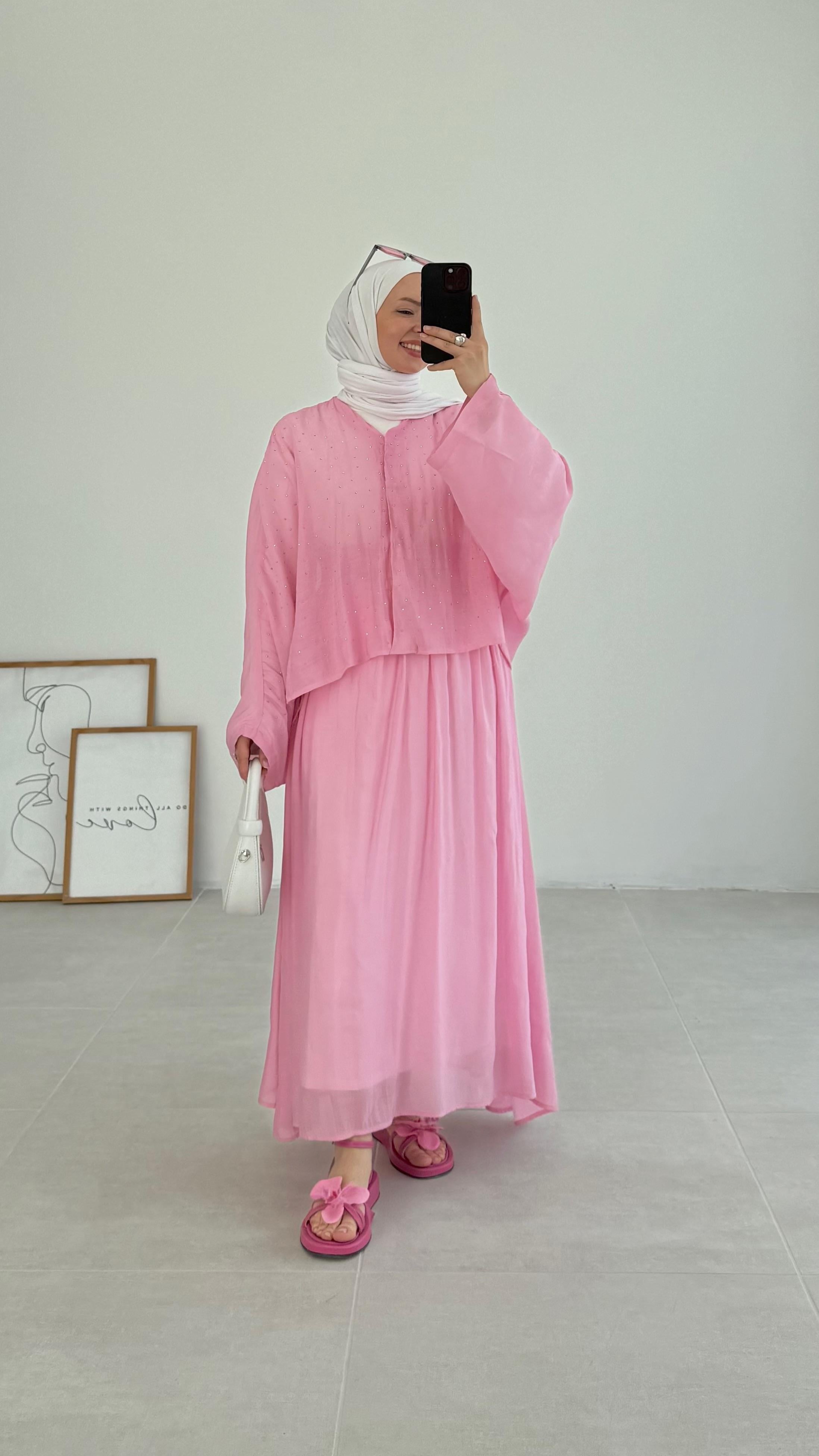 Kanes Pullu Pembe Müslin Takım