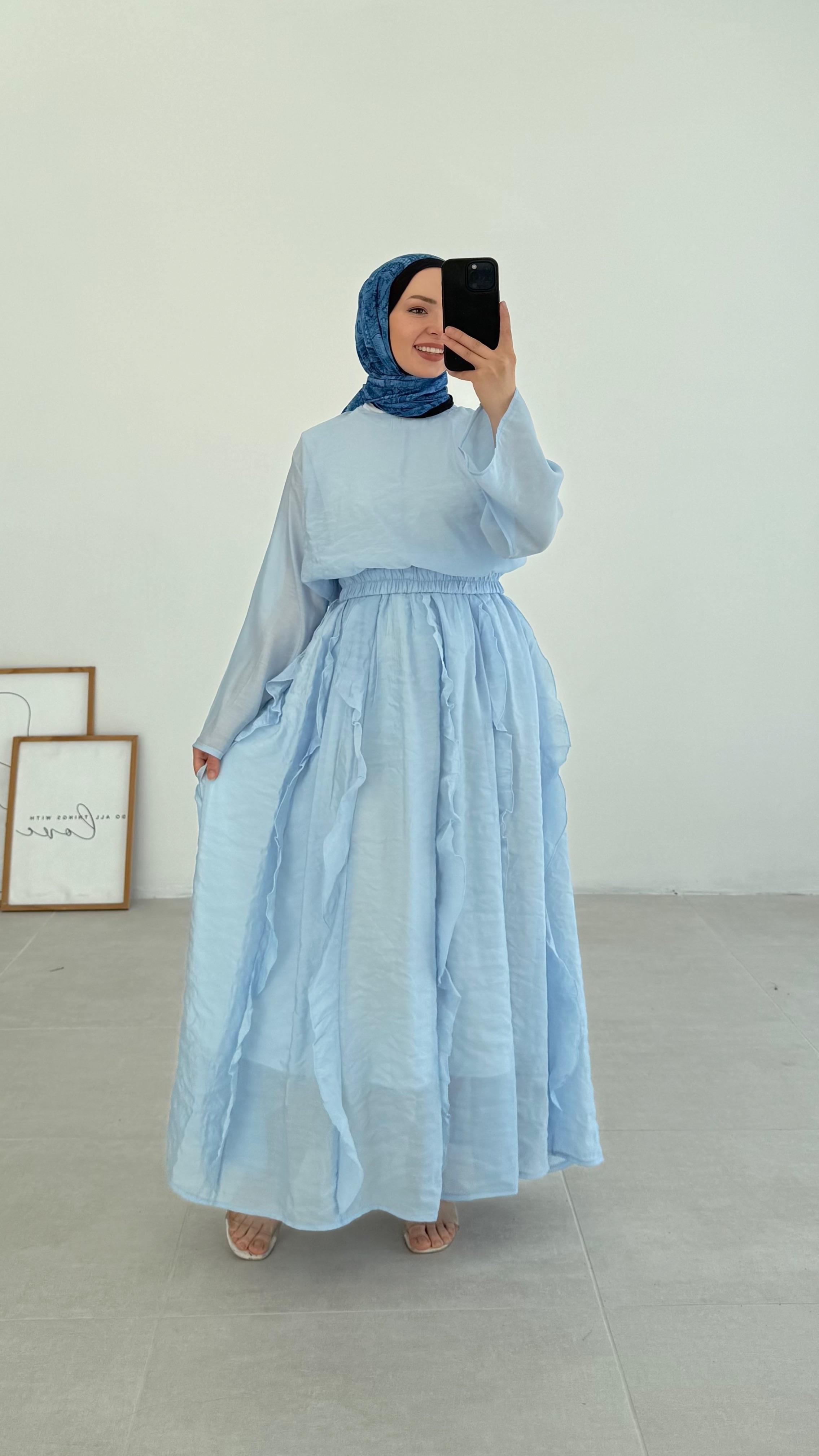 Lanse HM Model Şifon Mavi Etek Takım