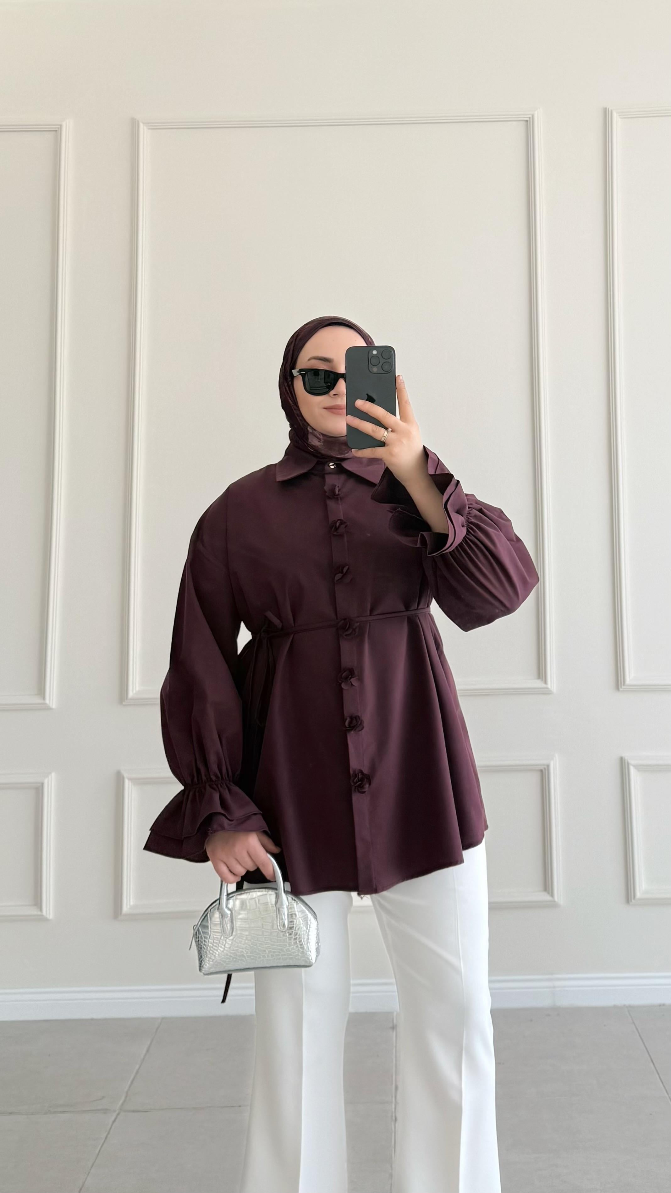 Lavin Kolları Fırfırlı Bordo Gömlek