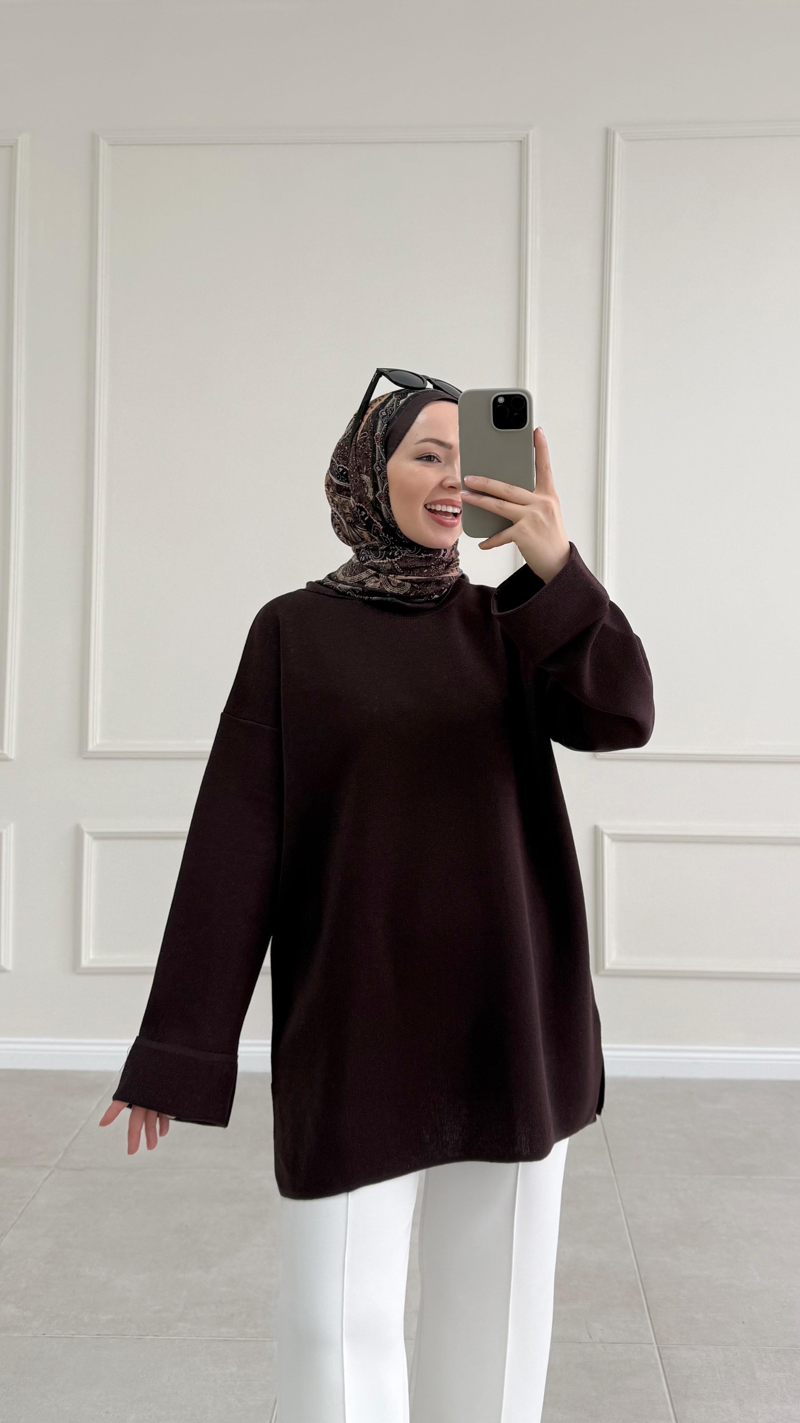 Letizia Simli Kahverengi Kazak