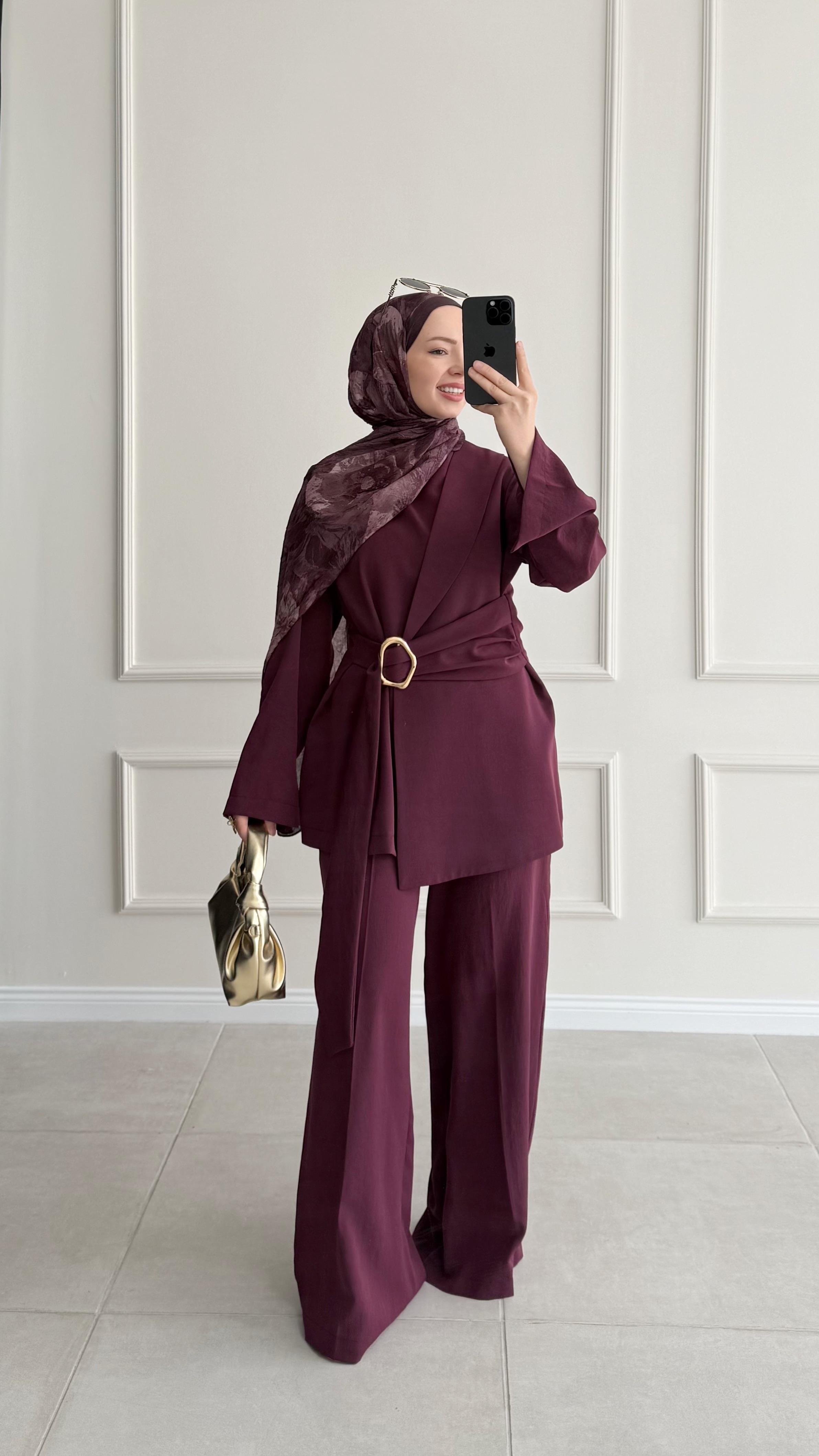 Liffe Çift Önlü Tokalı Bordo Takım (Ön Sipariş Ürünüdür)