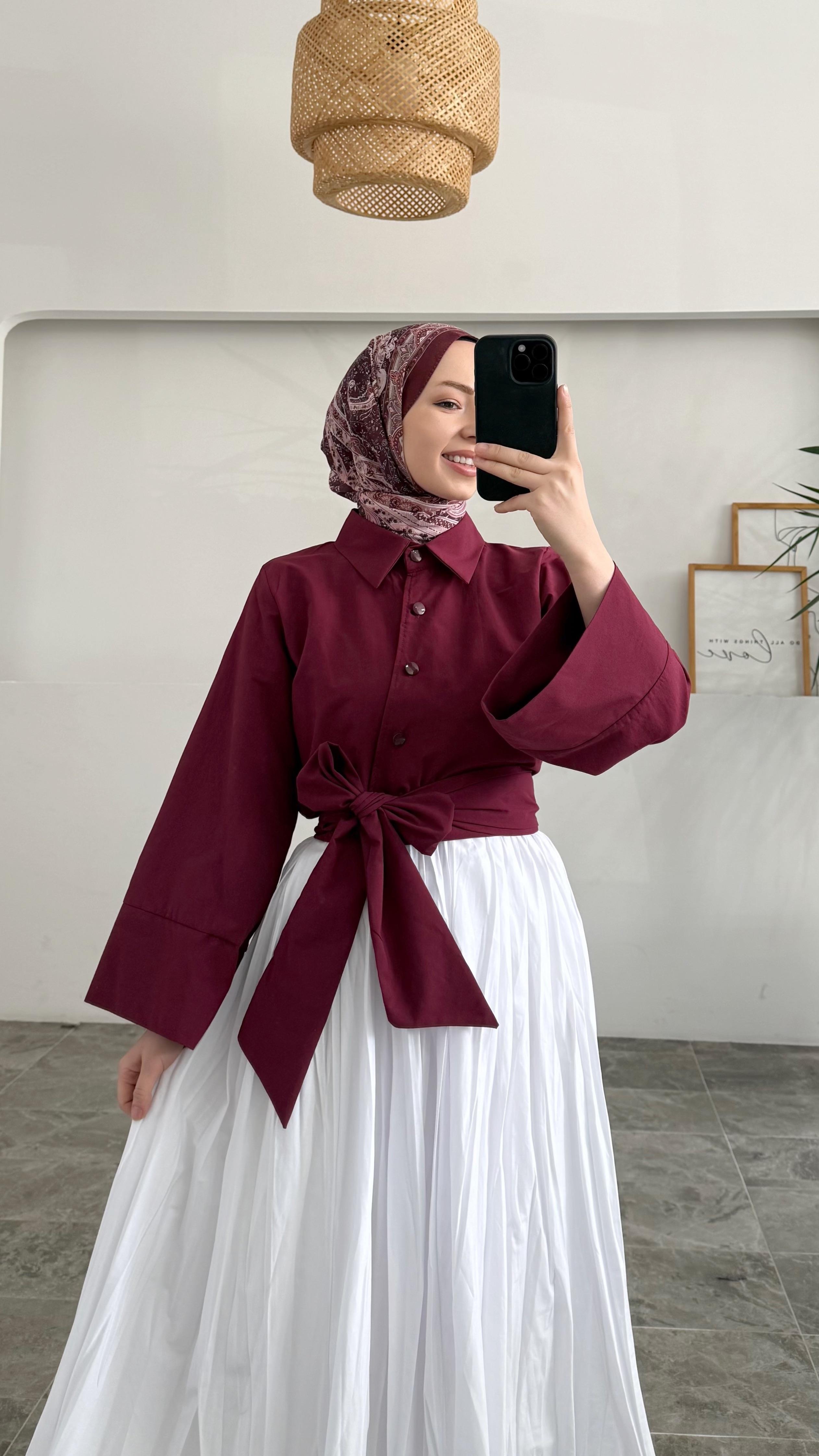 Melinda Bağlamalı Pinterest Model Bordo Gömlek