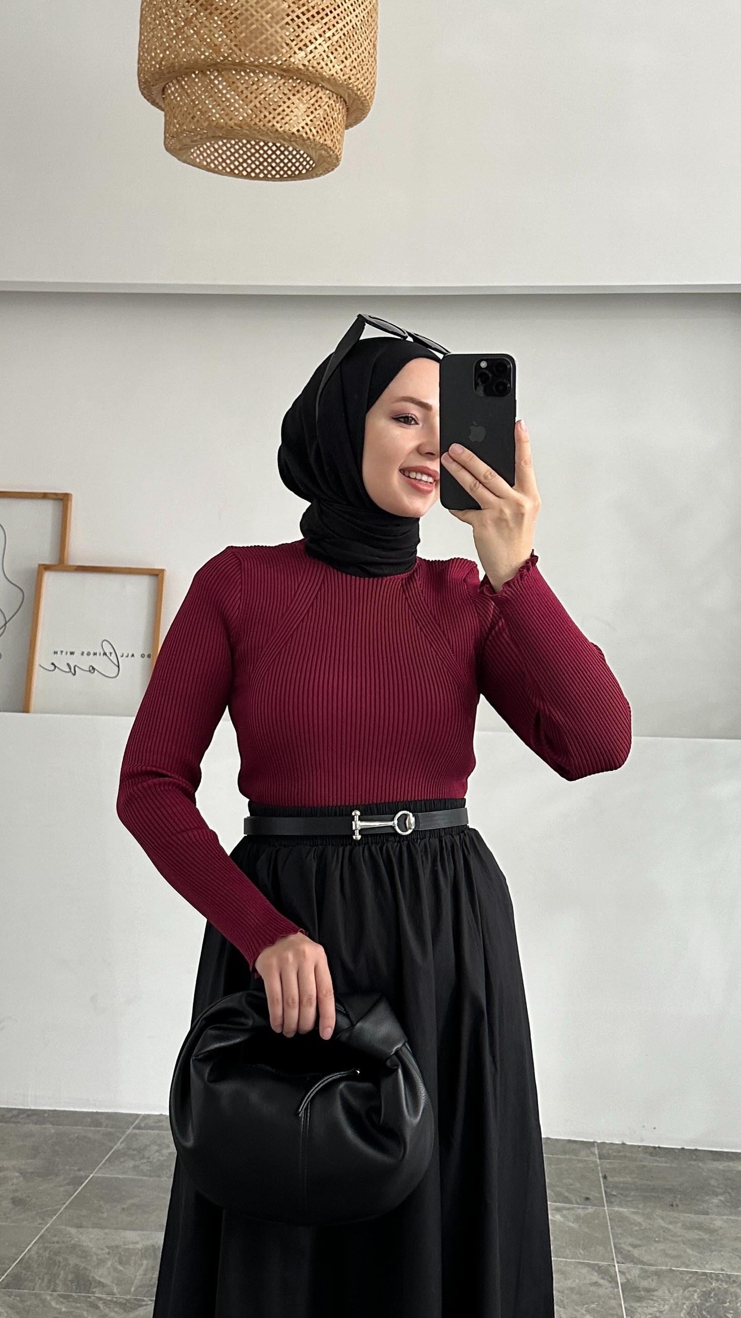 Merserize Tüylenmez Premium Fitilli Bordo Bluz