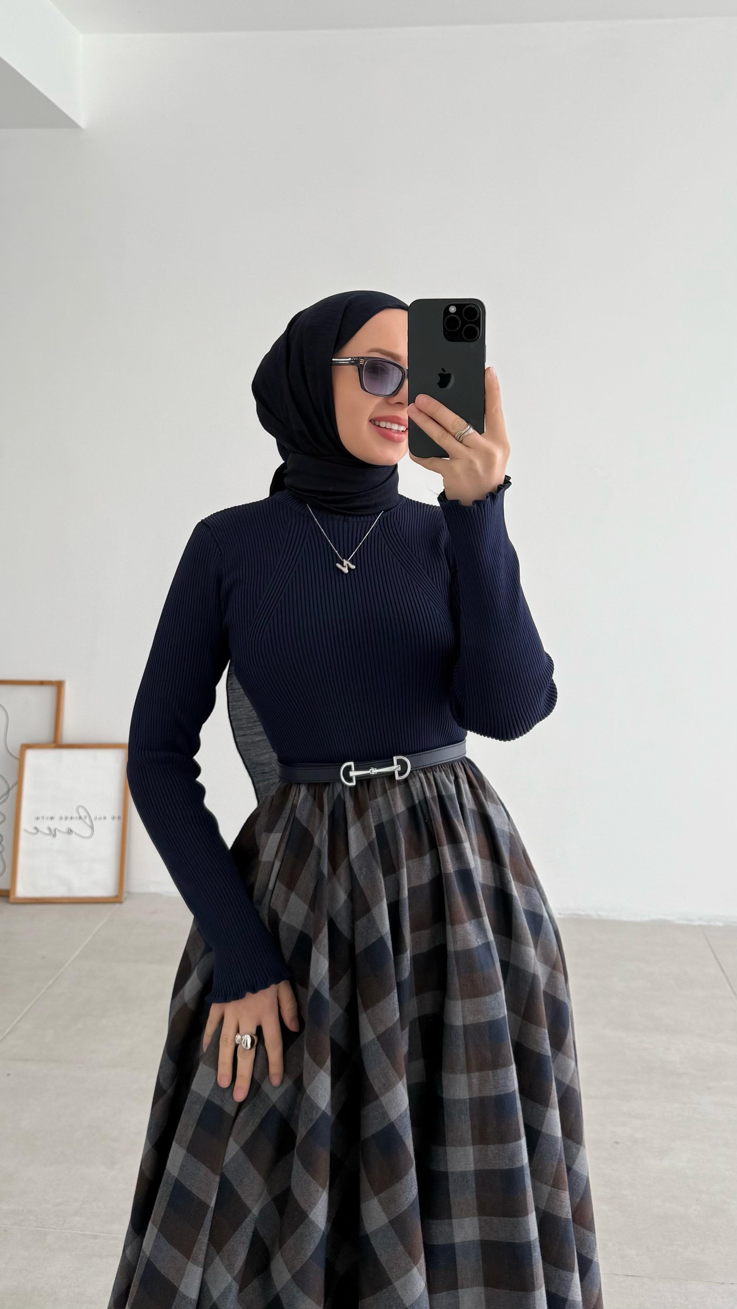 Merserize Tüylenmez Premıum Fitilli İndigo Bluz (3144)