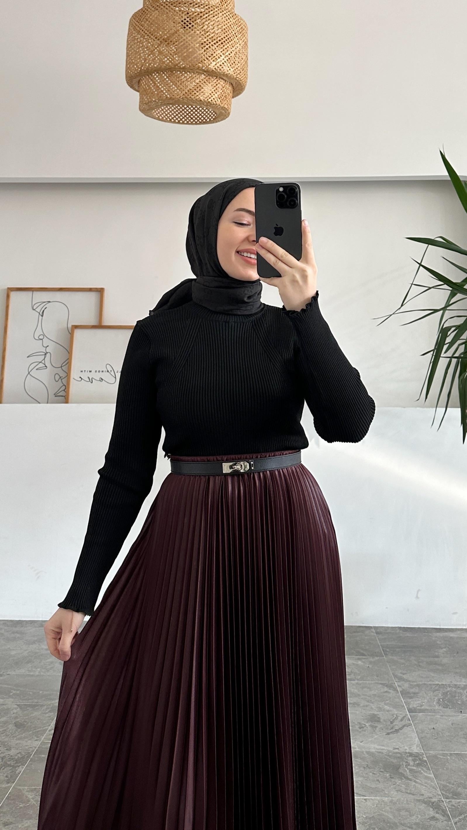 Merserize Tüylenmez Premium Fitilli Siyah Bluz