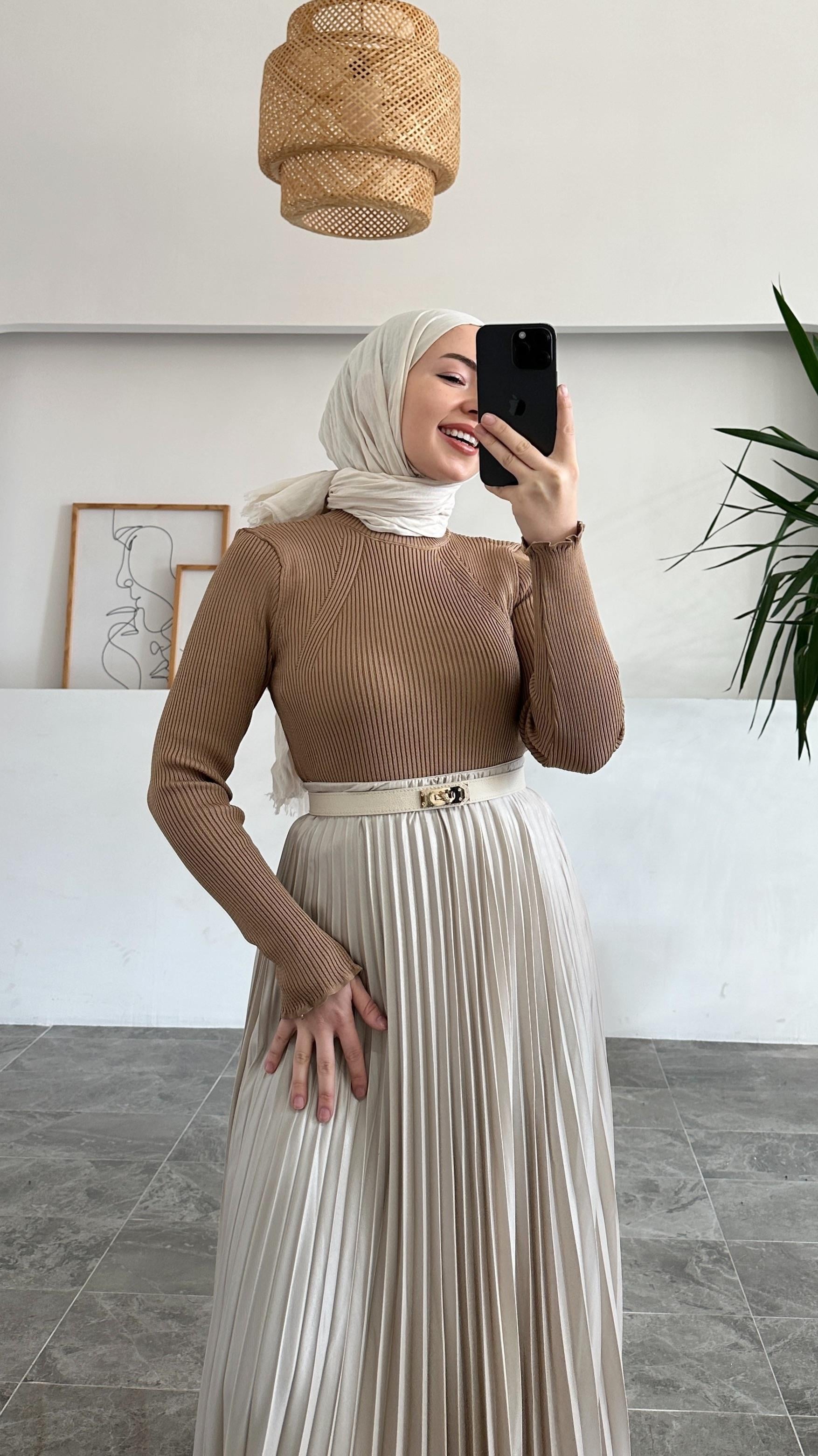 Merserize Tüylenmez Premıum Fitilli Sütlü Kahve Bluz