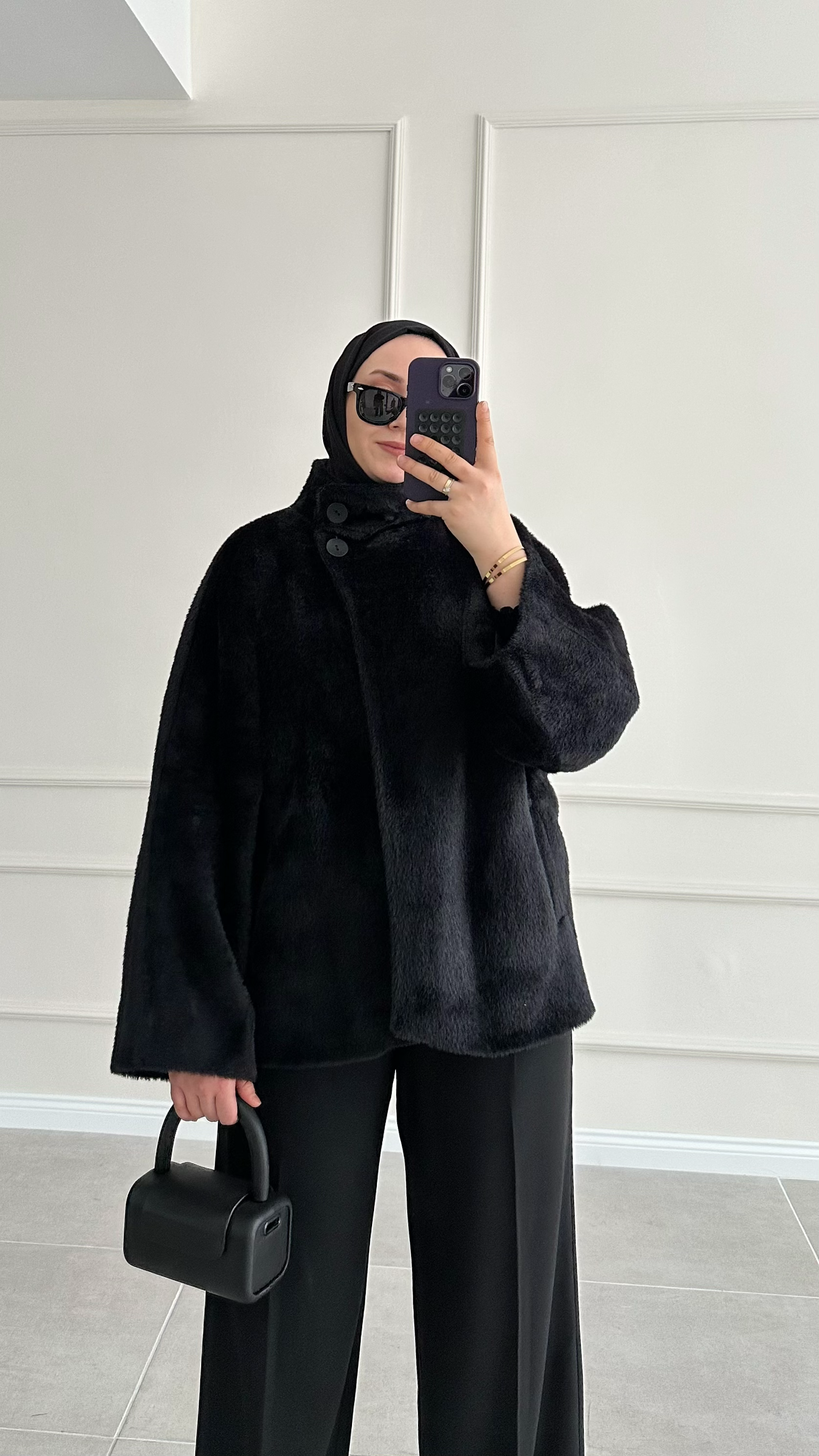 Mngo Model Premıum Angora Siyah Astarlı Kaban