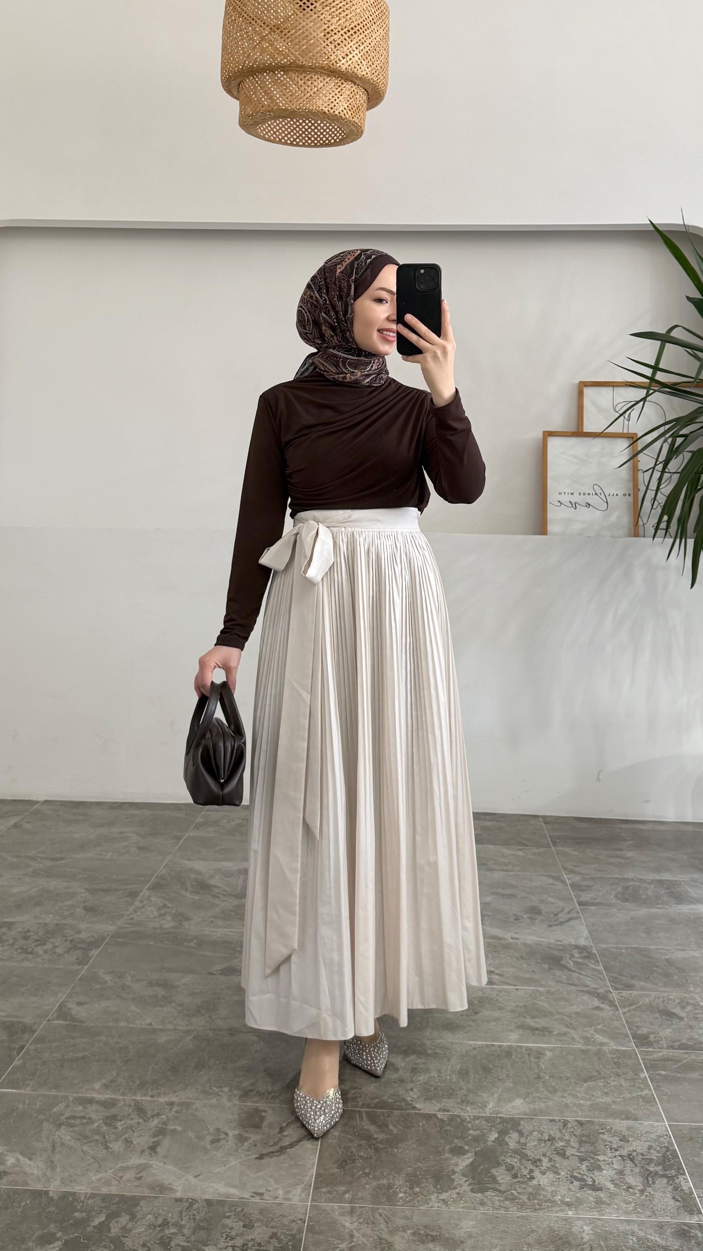 Neyer Kırık Piliseli Poplin Taş Etek 