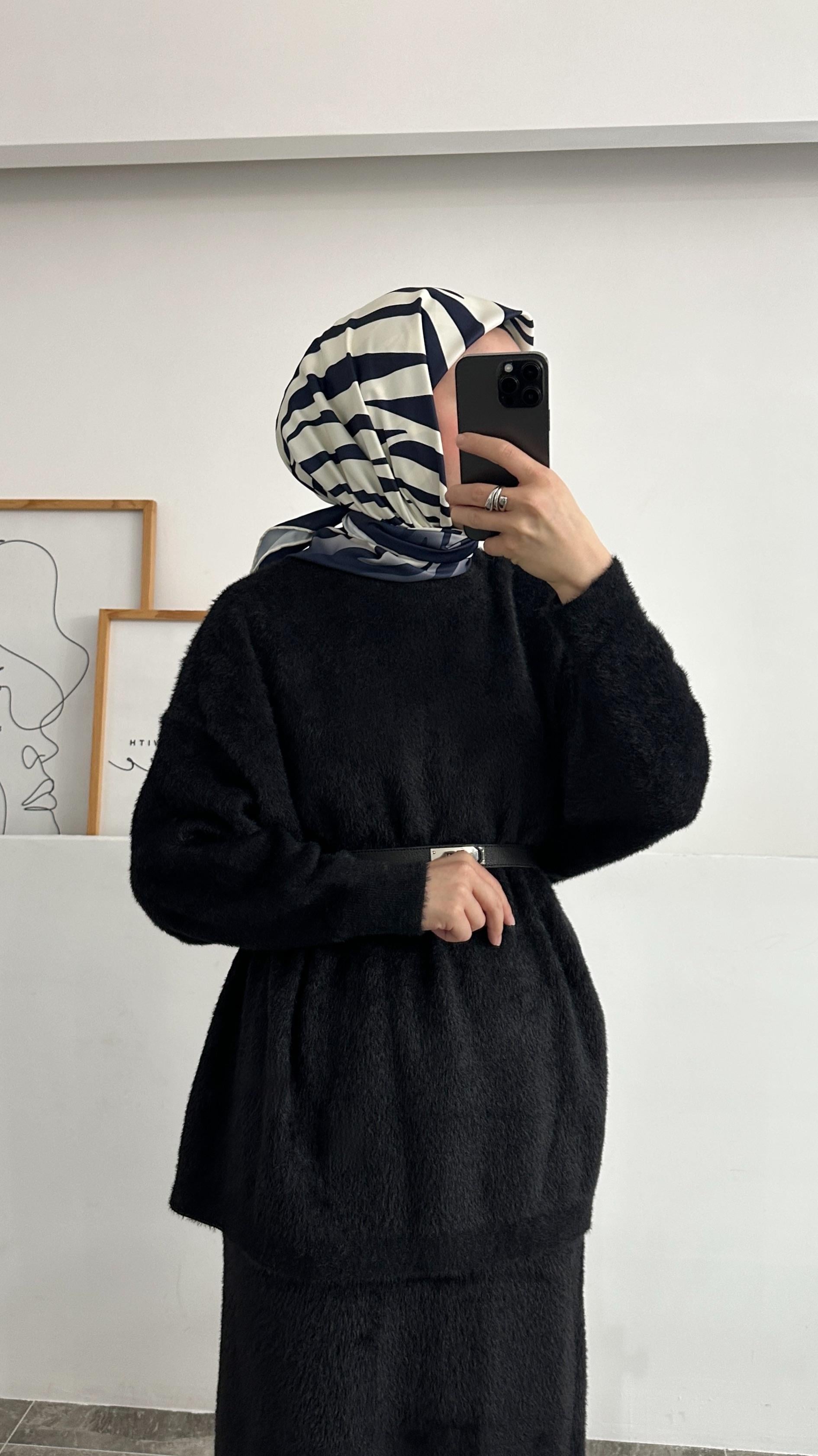 Nixie Zebra Desen Lacivert Eşarp