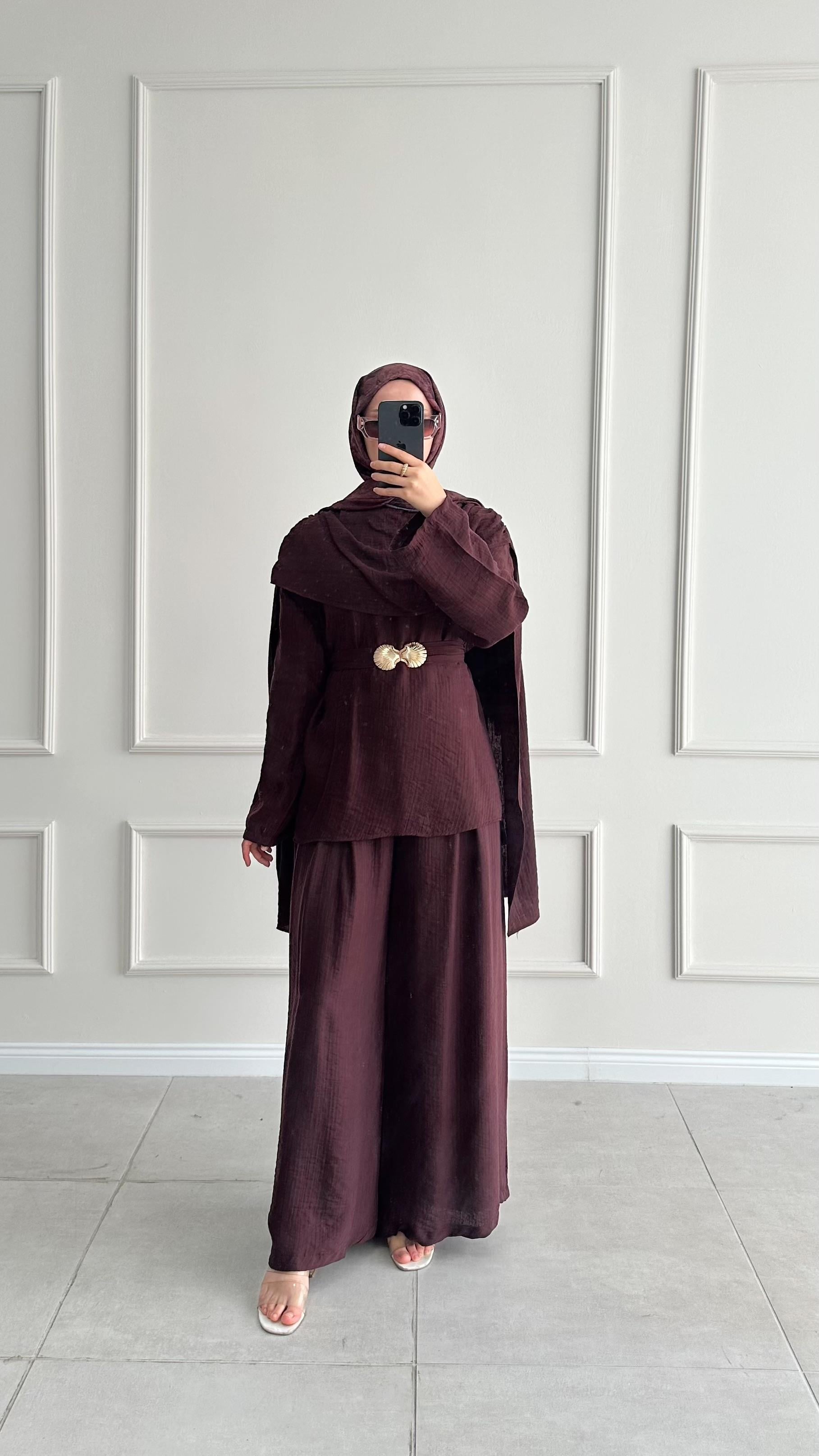 Nures Şal Tasarım Bordo Müslin Takım