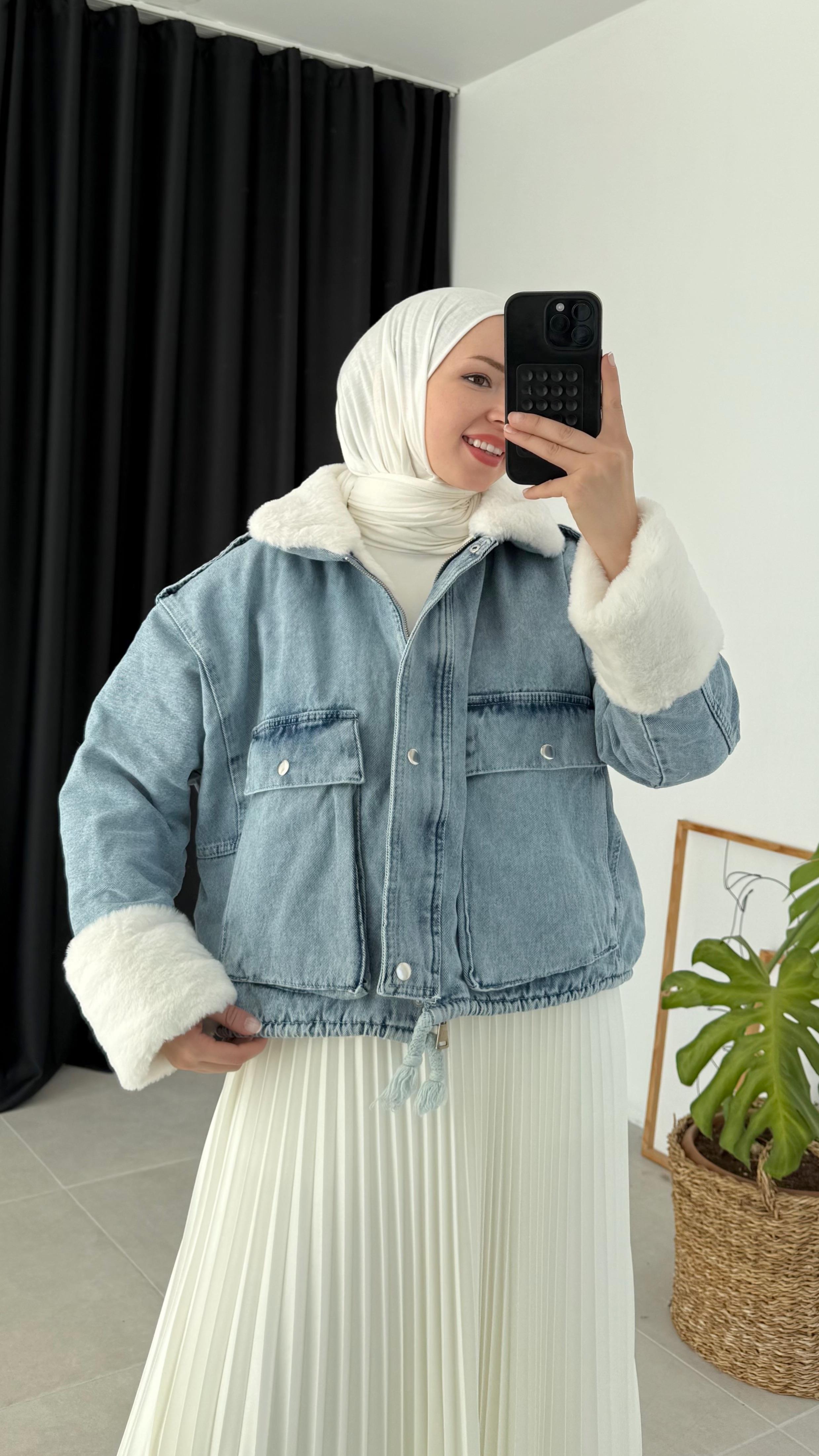 Olivia Fermuarlı Kürklü Kot Mont