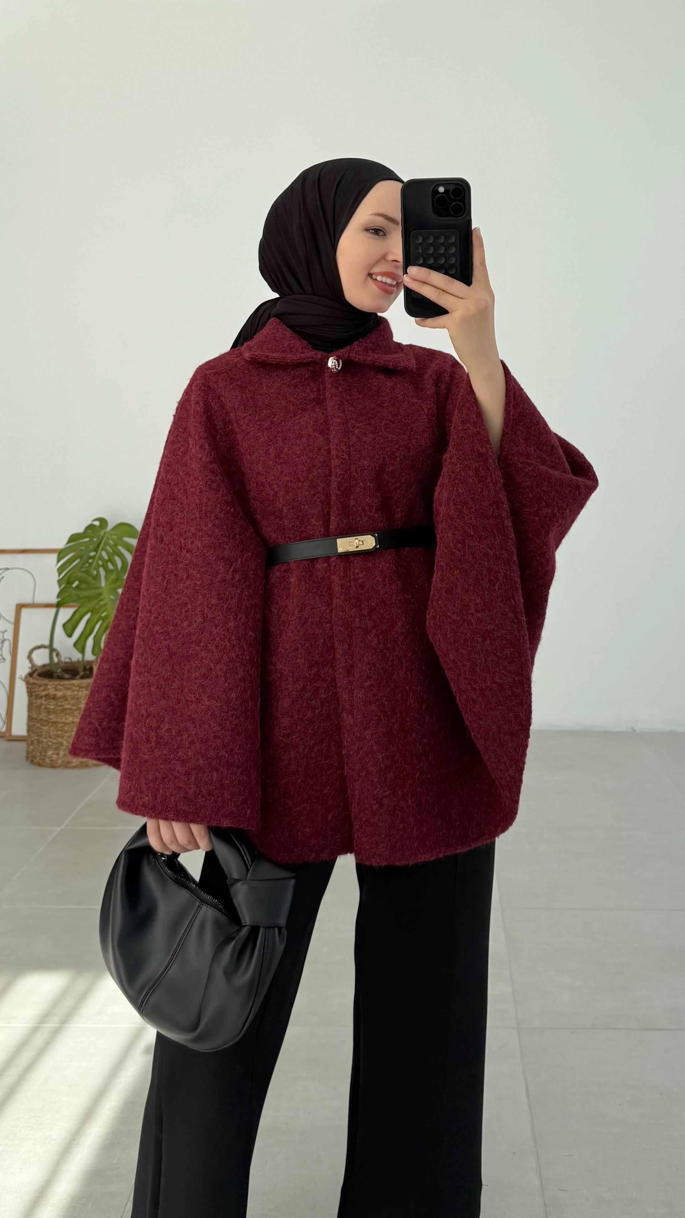 Pelerin Bordo Kaşe Kap