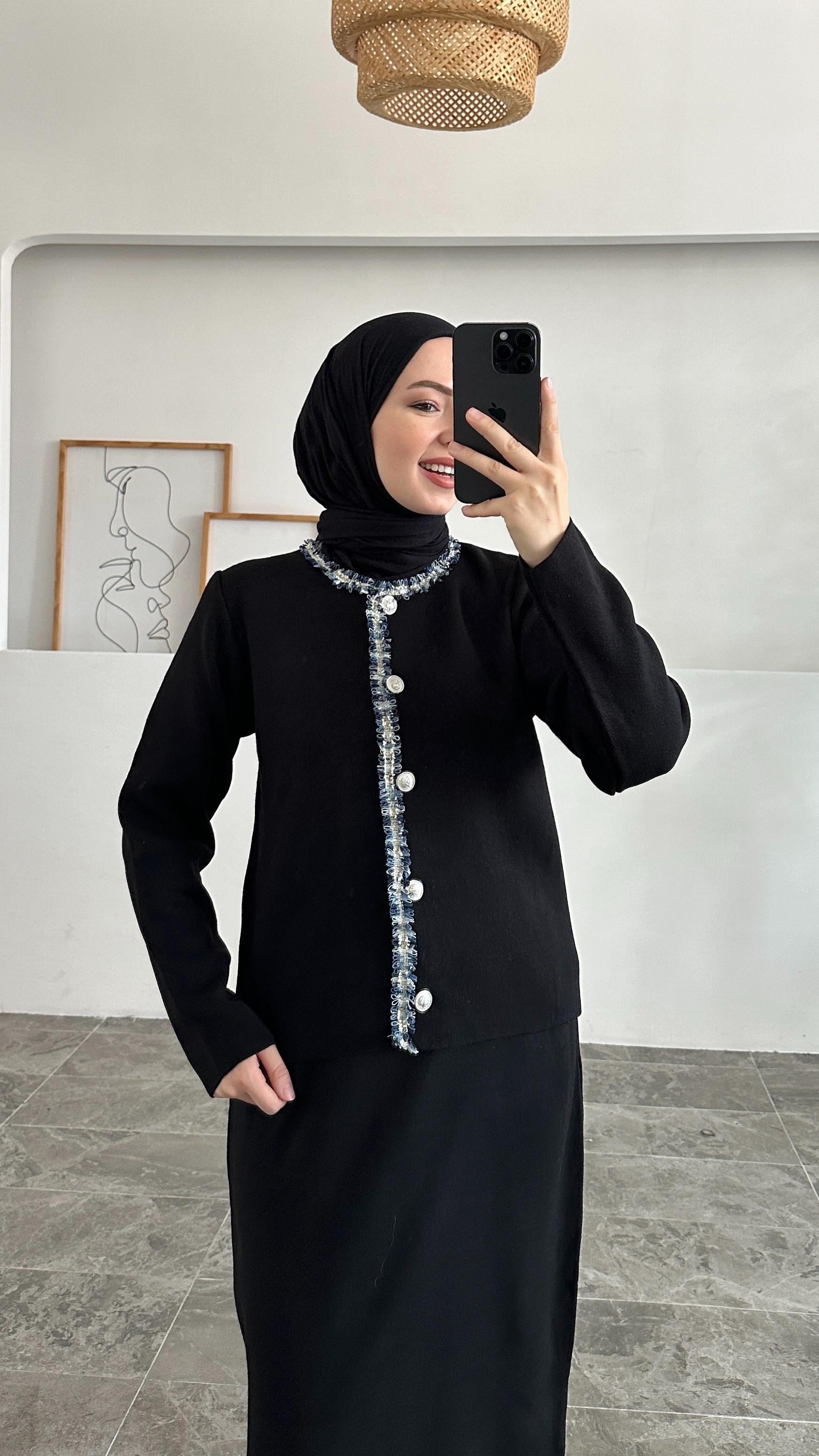 Persi Lacivert Pullu Siyah Triko Hırka