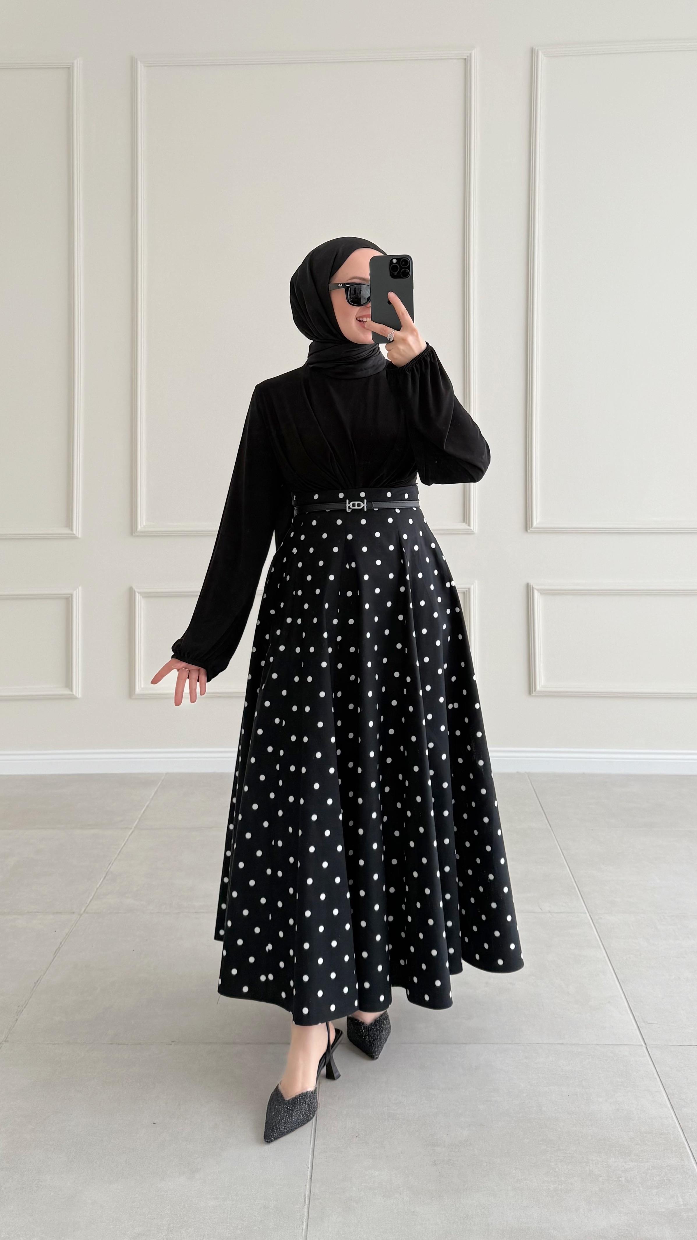 Pier Premıum Puantiyeli Siyah Etek