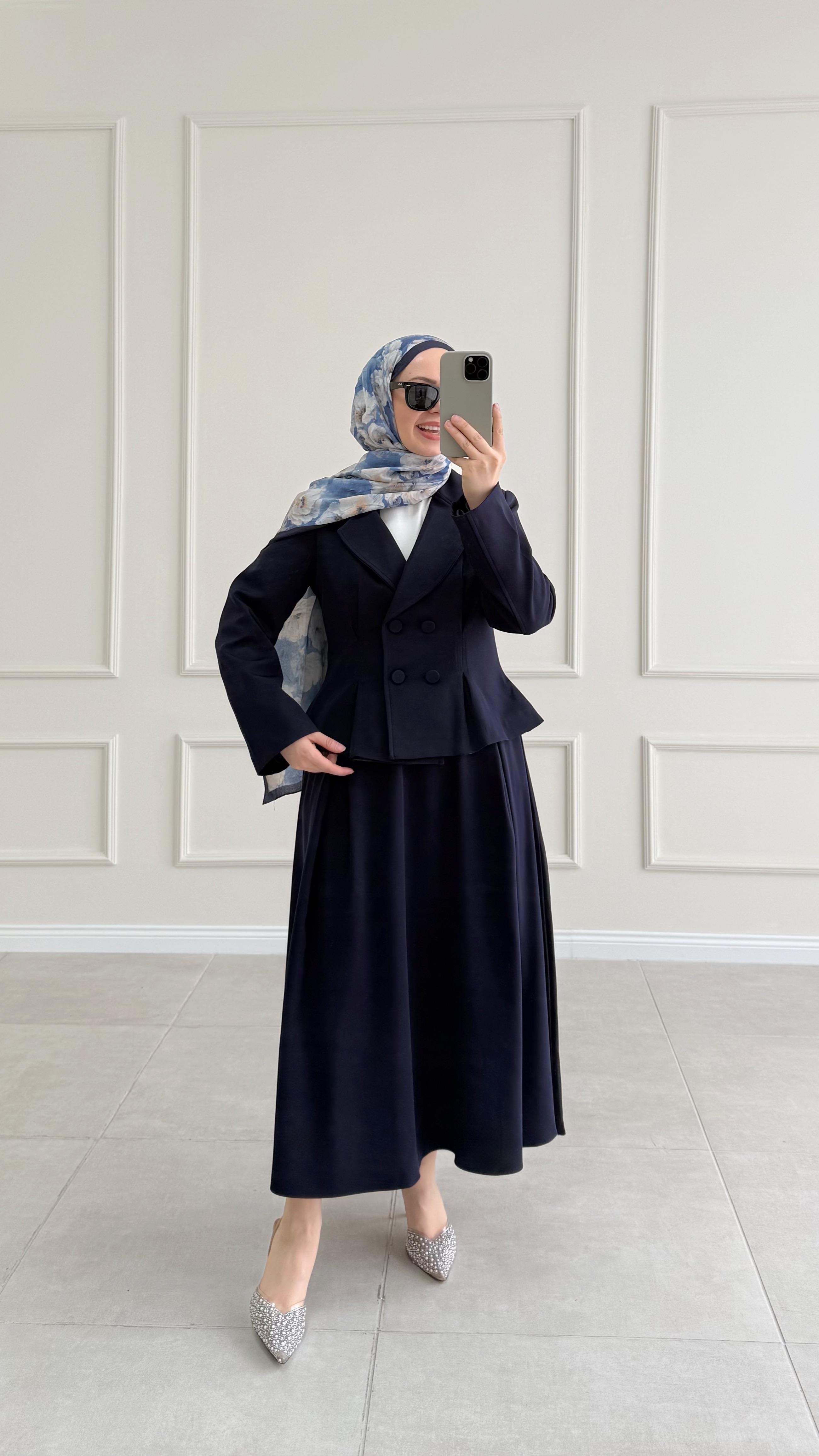 Pilikaşe Double Lacivert Etek Takım