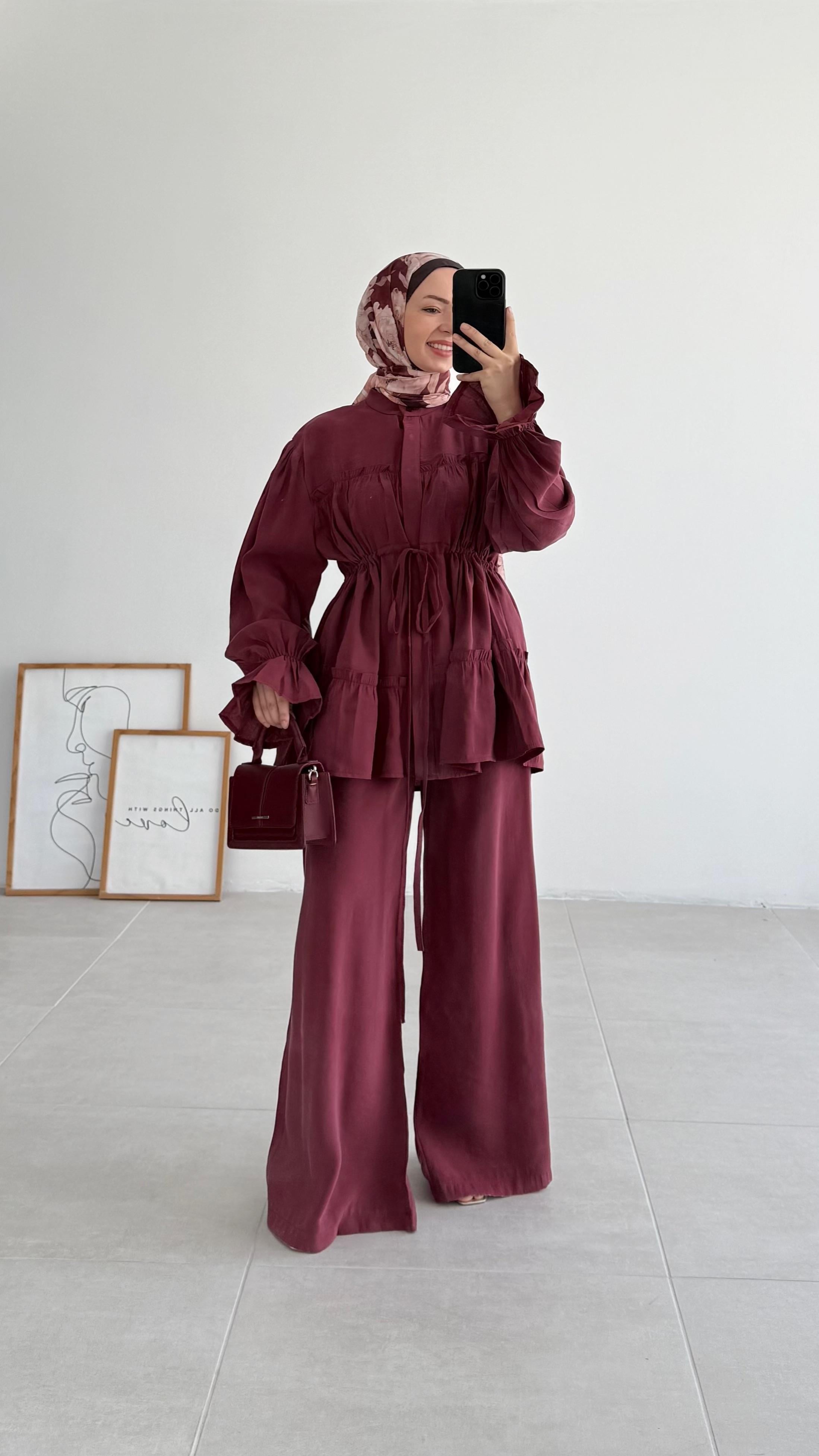 Polin Büzgülü Tensel Bordo Takım