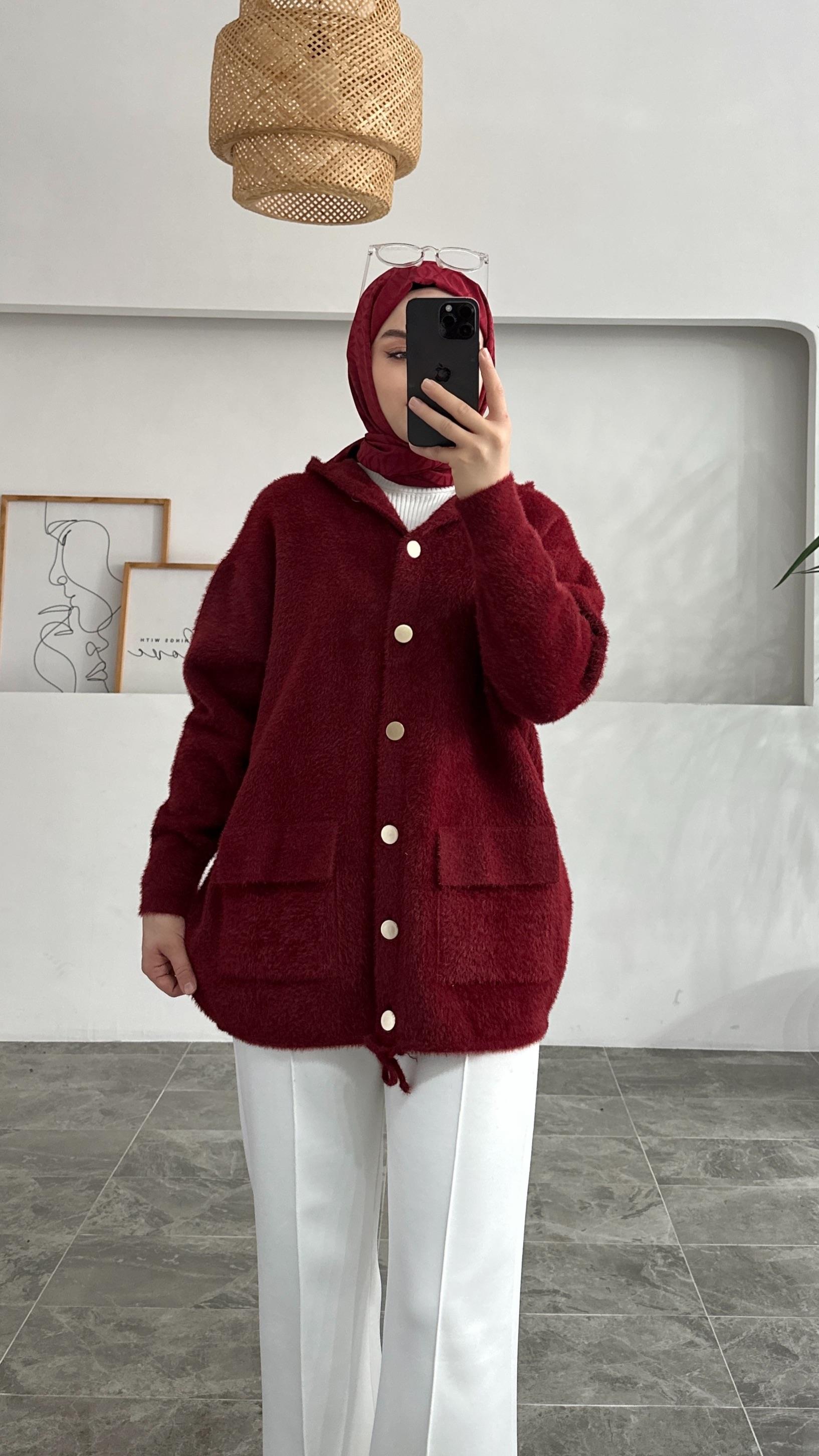 Ramie Angora Premıum Bordo Hırka