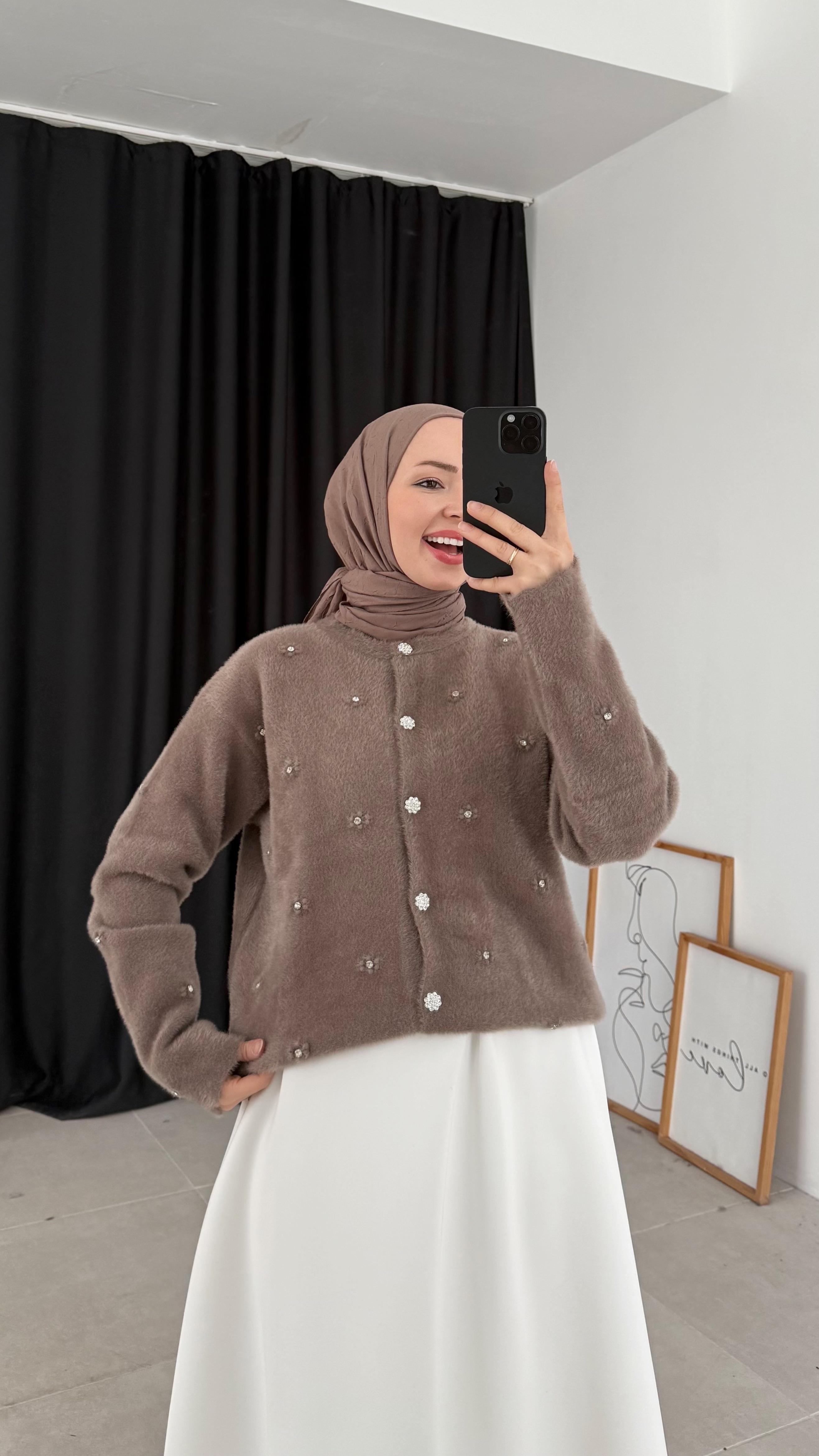 Raya Premıum Angora Taşlı Vizon Hırka 