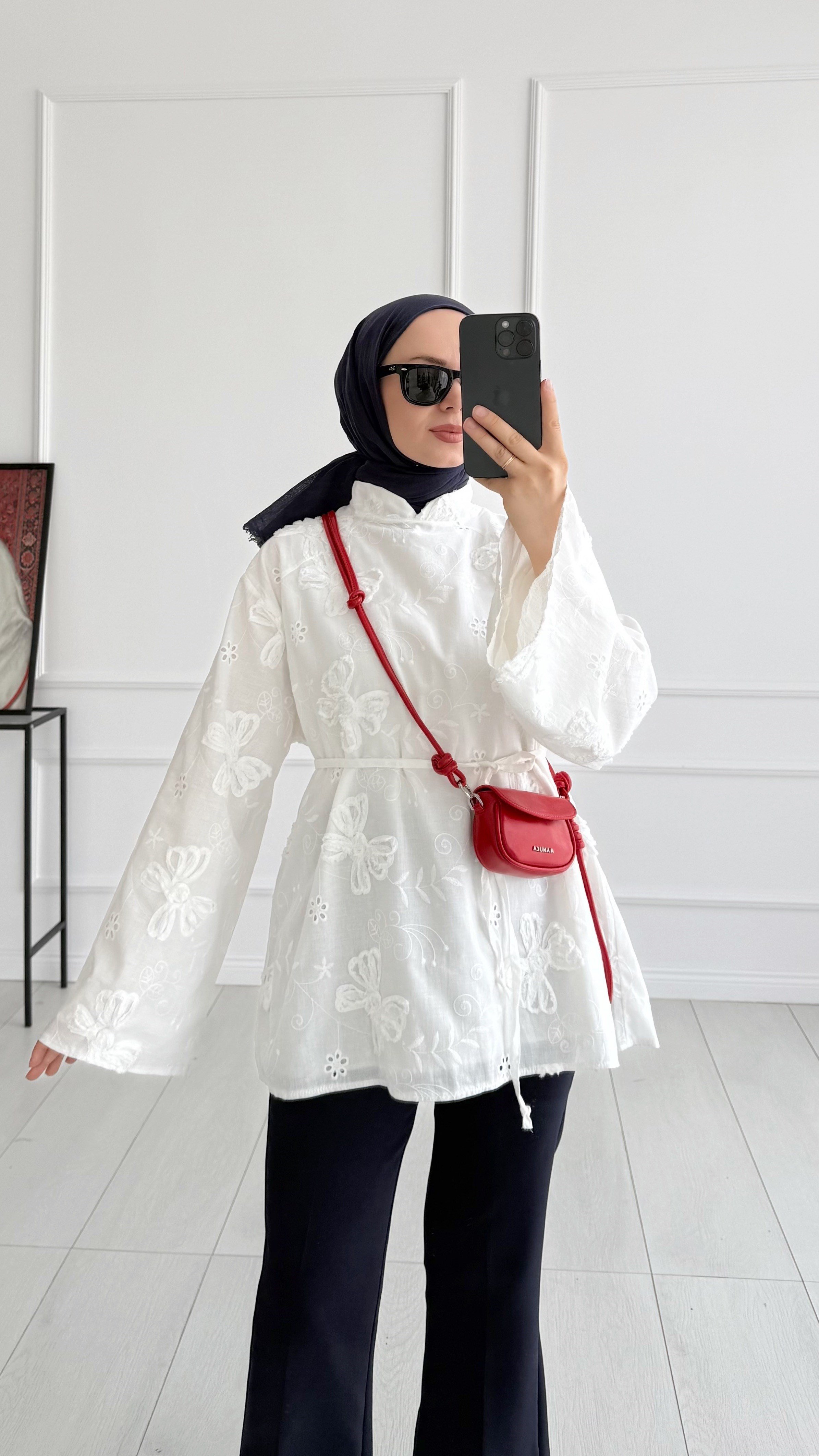 Retro Vintage Ekru Desenli Bluz