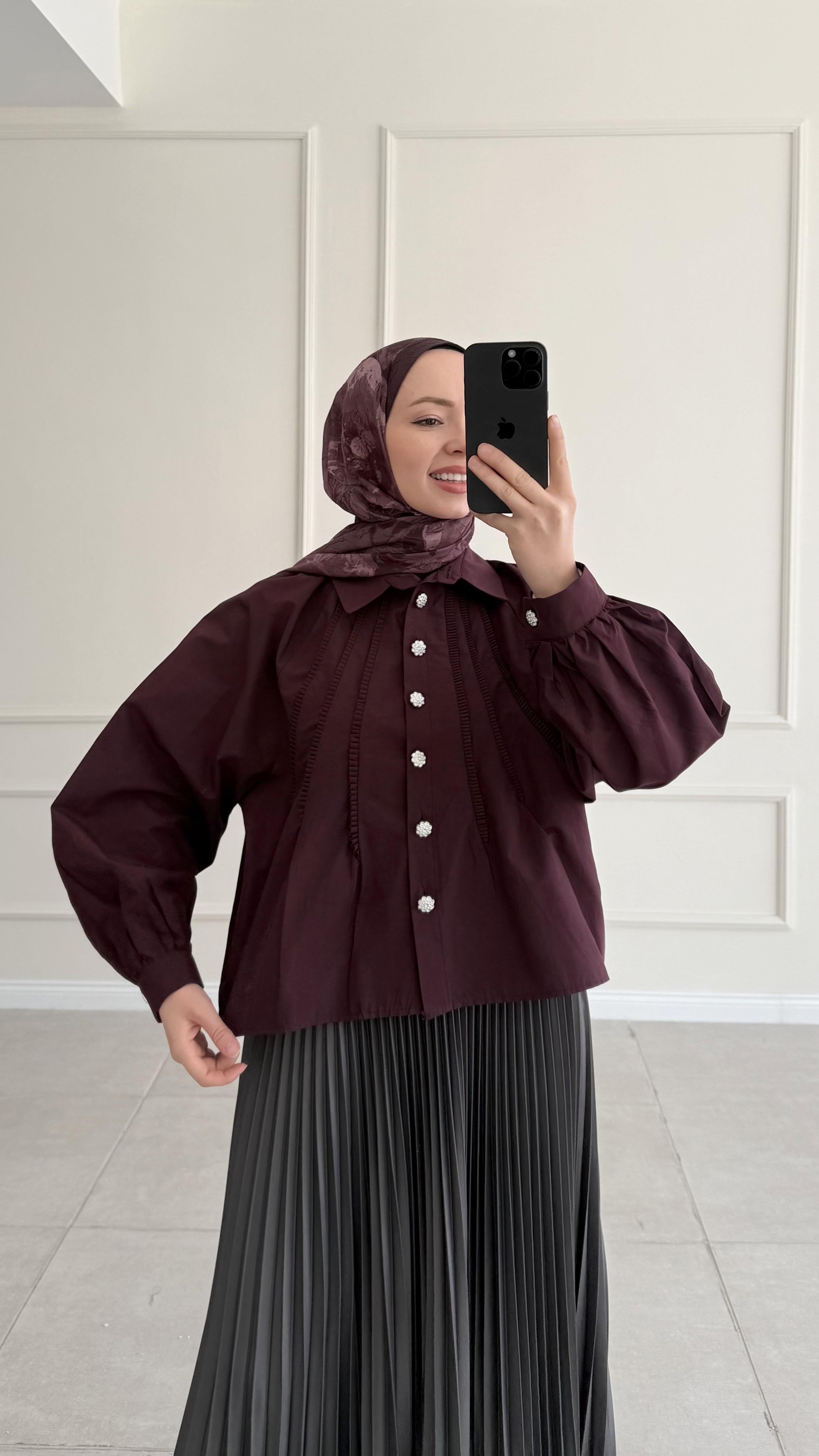 Royal Premium Taş Düğmeli Bordo Gömlek