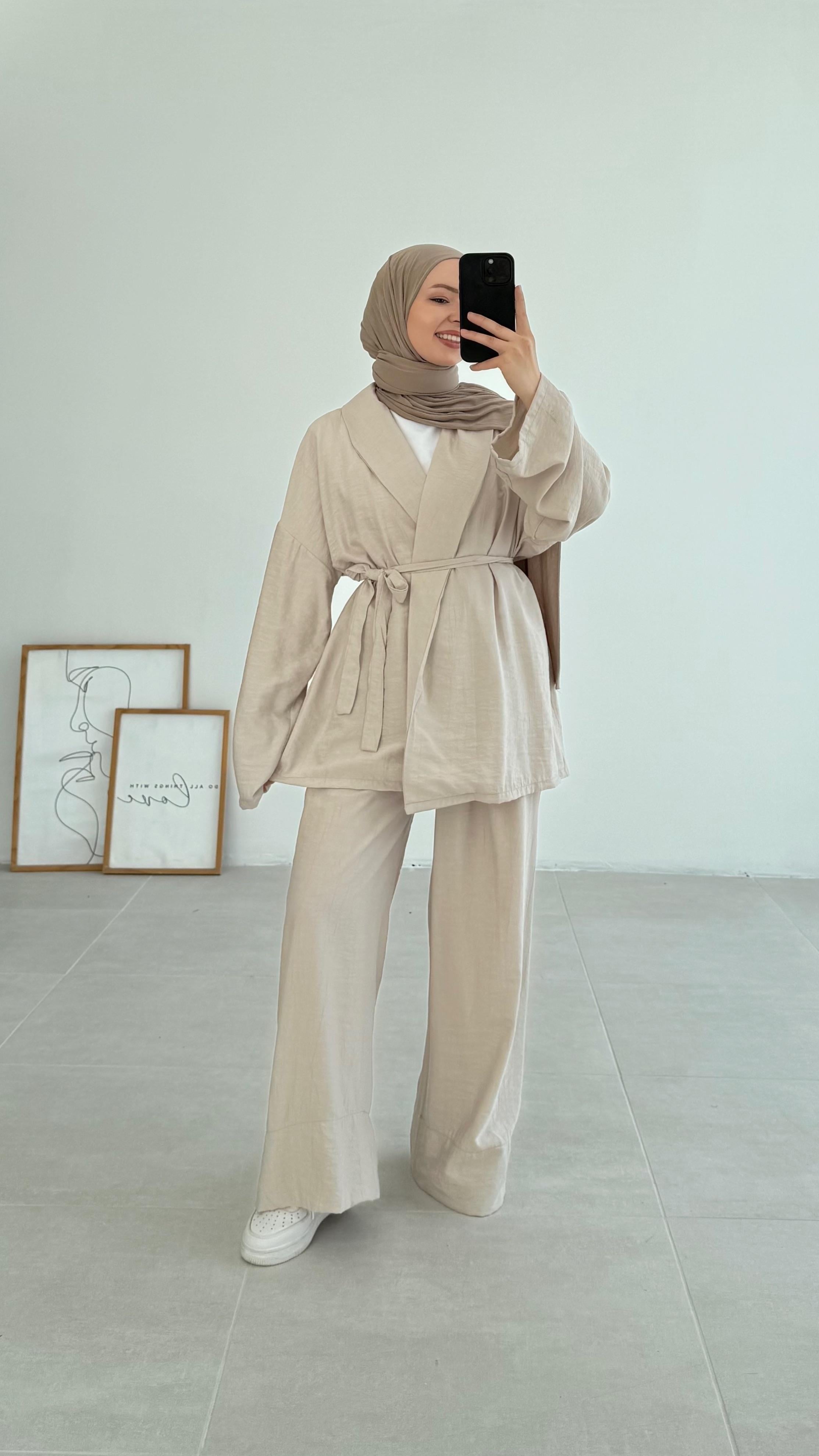 Sahra Rahat Kimono Krem Takım