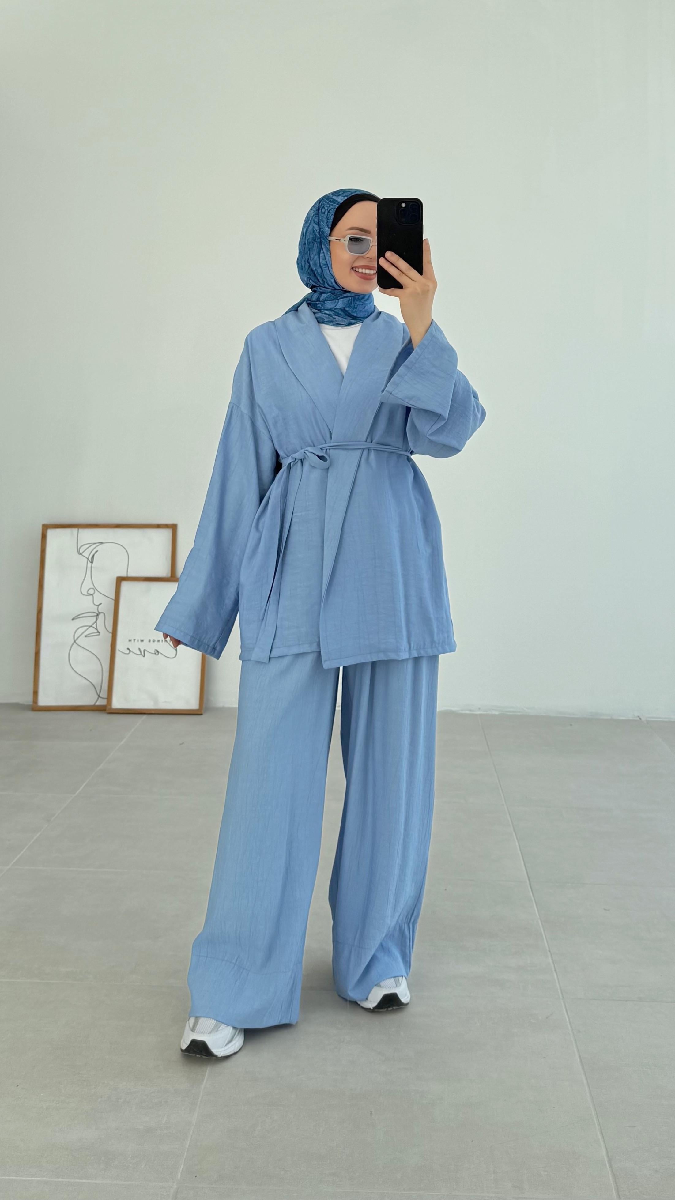 Sahra Rahat Kimono Mavi Takım