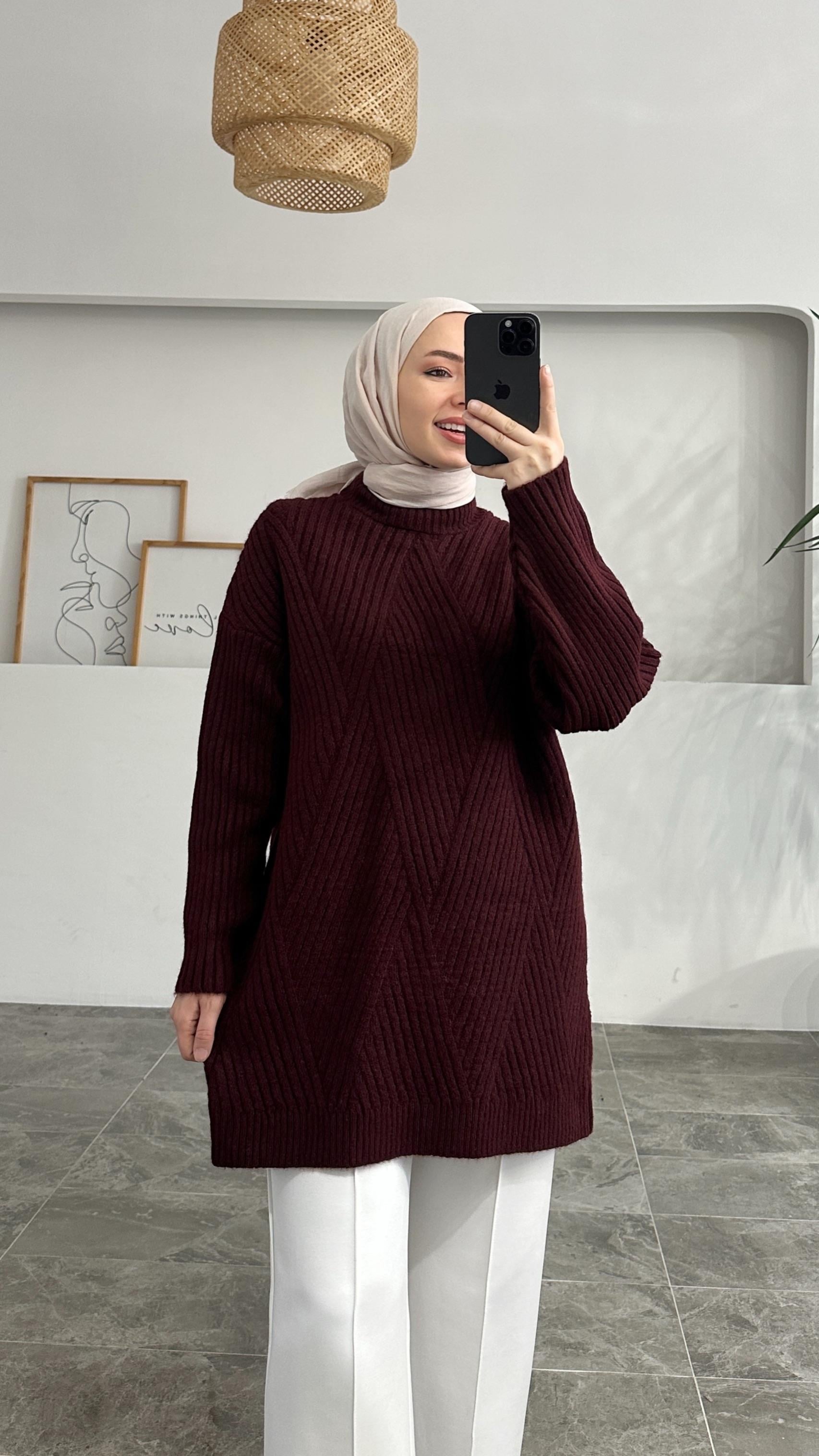 Sandey Zigzag Desen Kahverengi Kazak