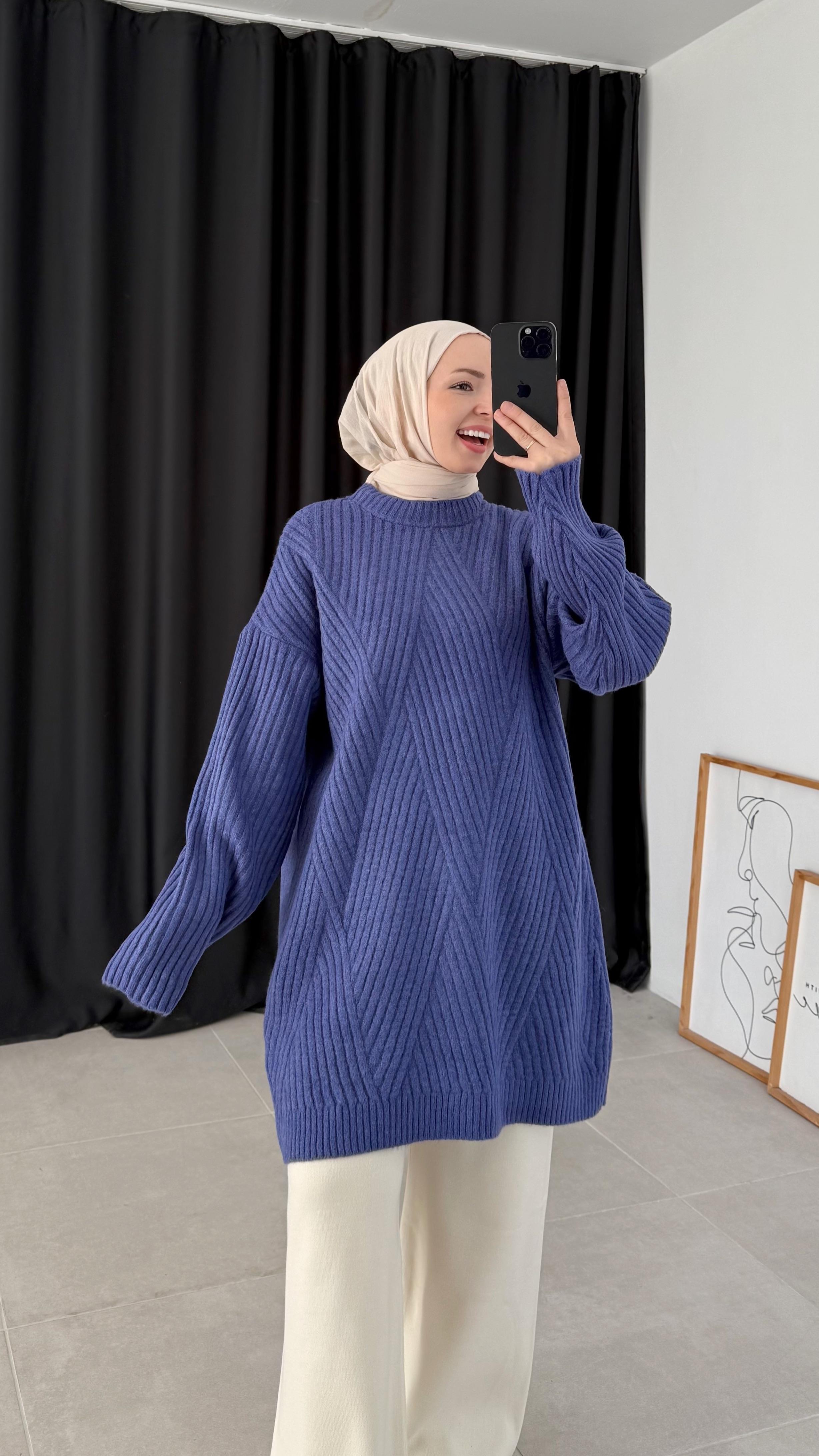 Sandey Zigzag Desen Lacivert Kazak (7852)
