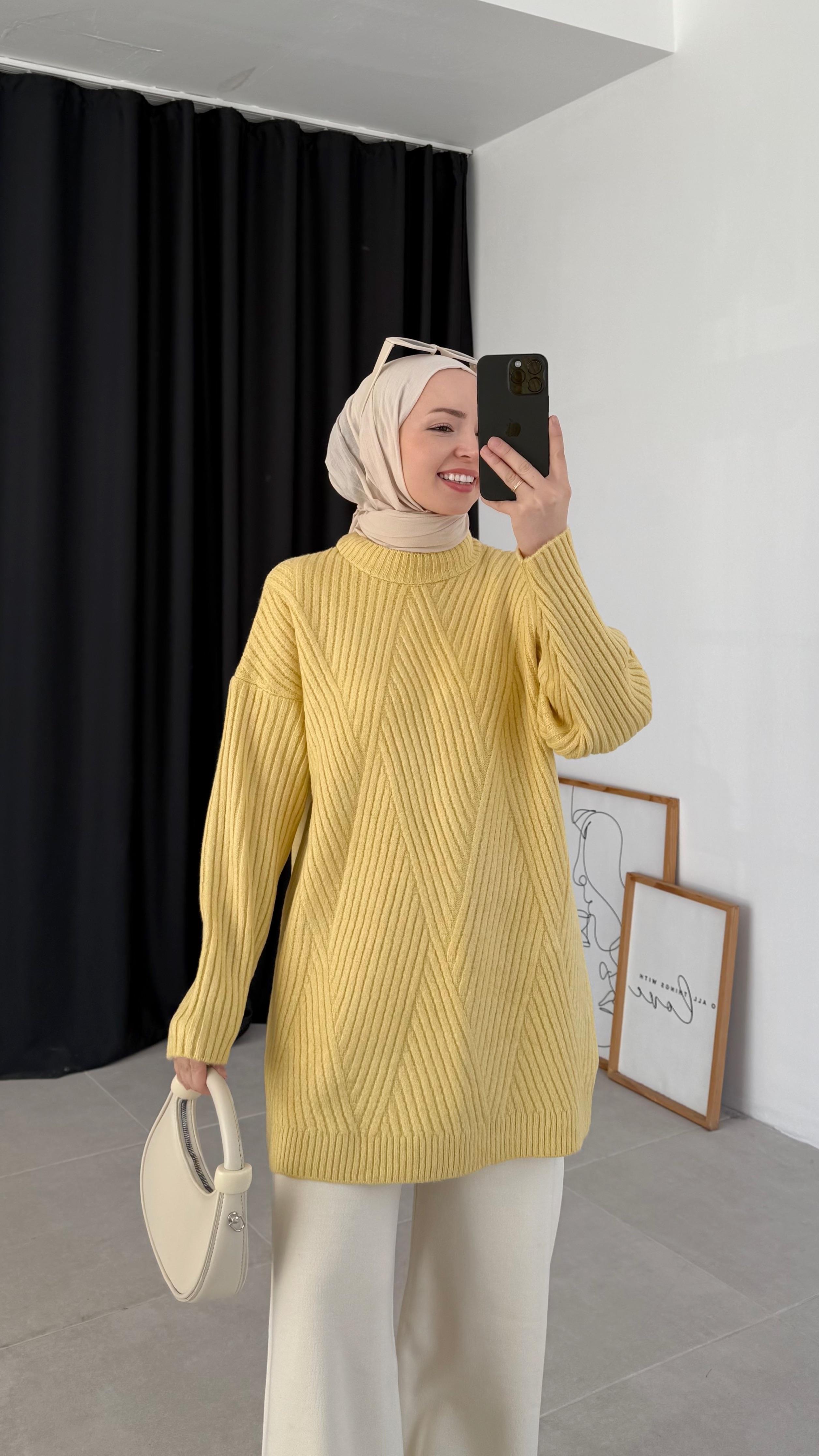 Sandey Zigzag Desen Sarı Kazak (7852)