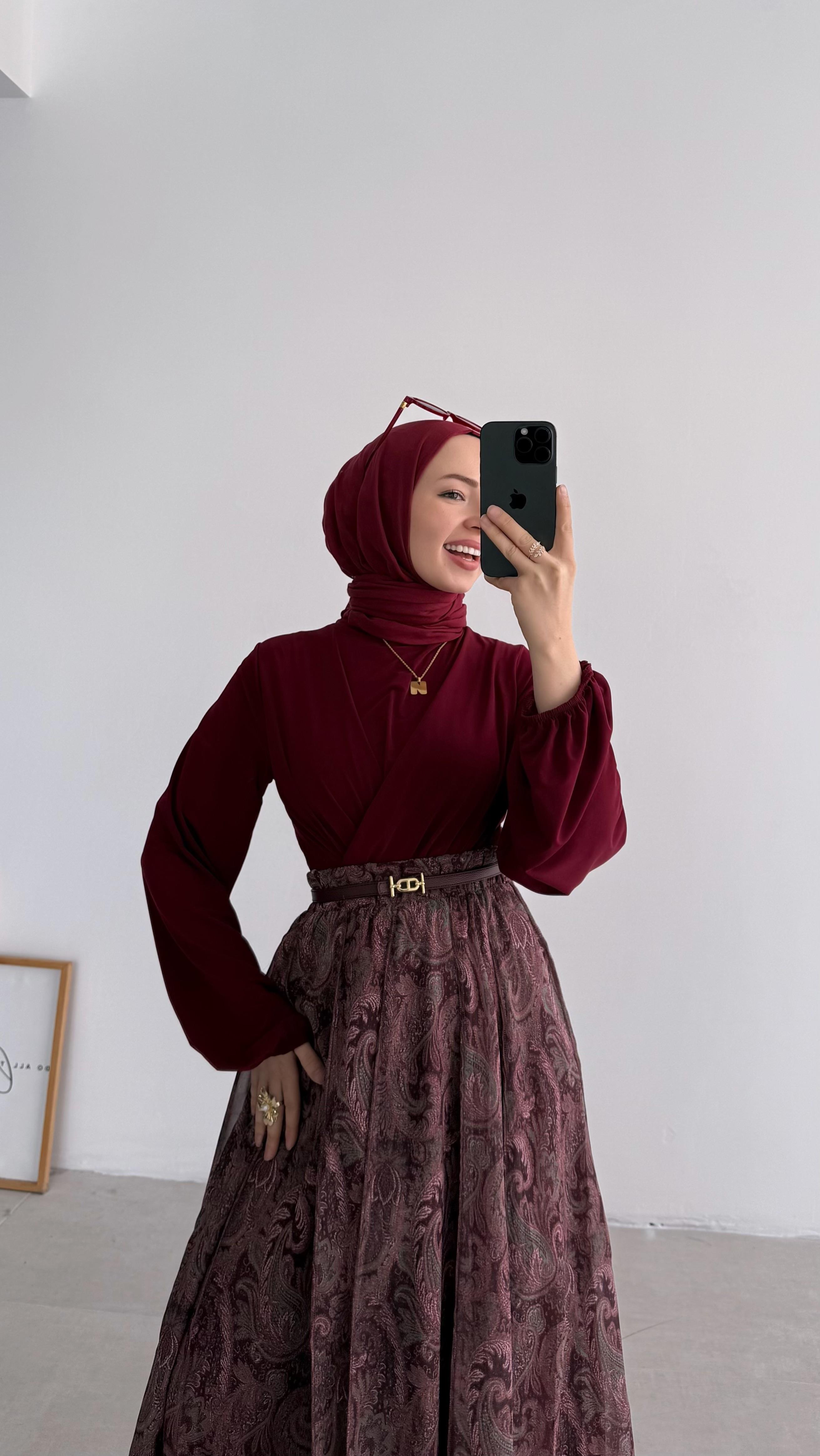 Sandra Çift Drapeli Bordo Bluz