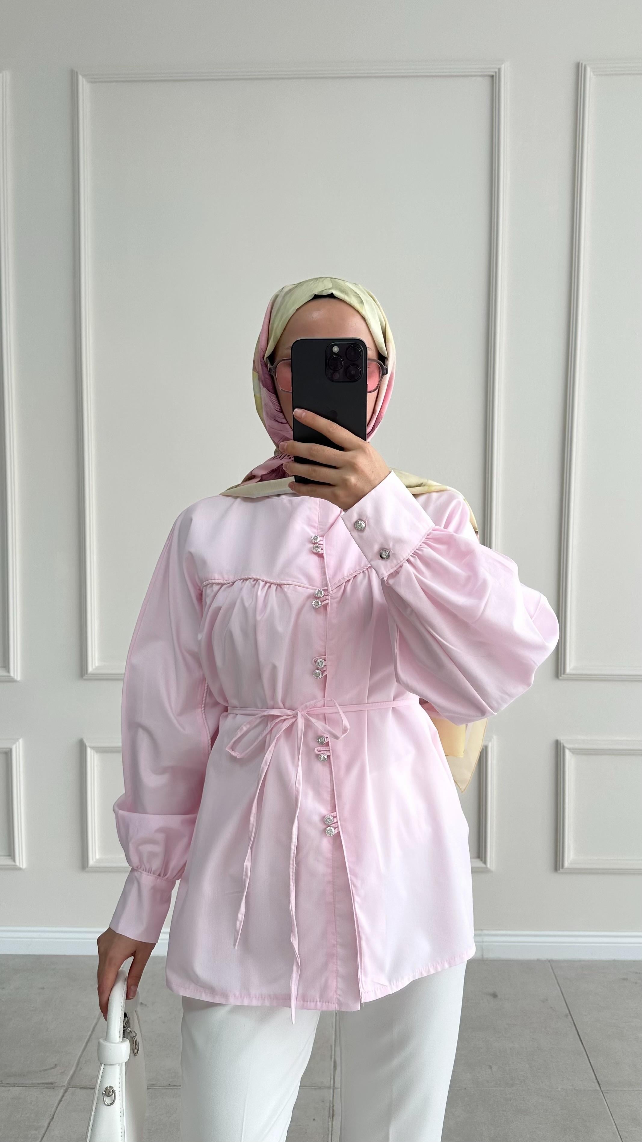 Sierra Biye Detaylı Pembe Gömlek