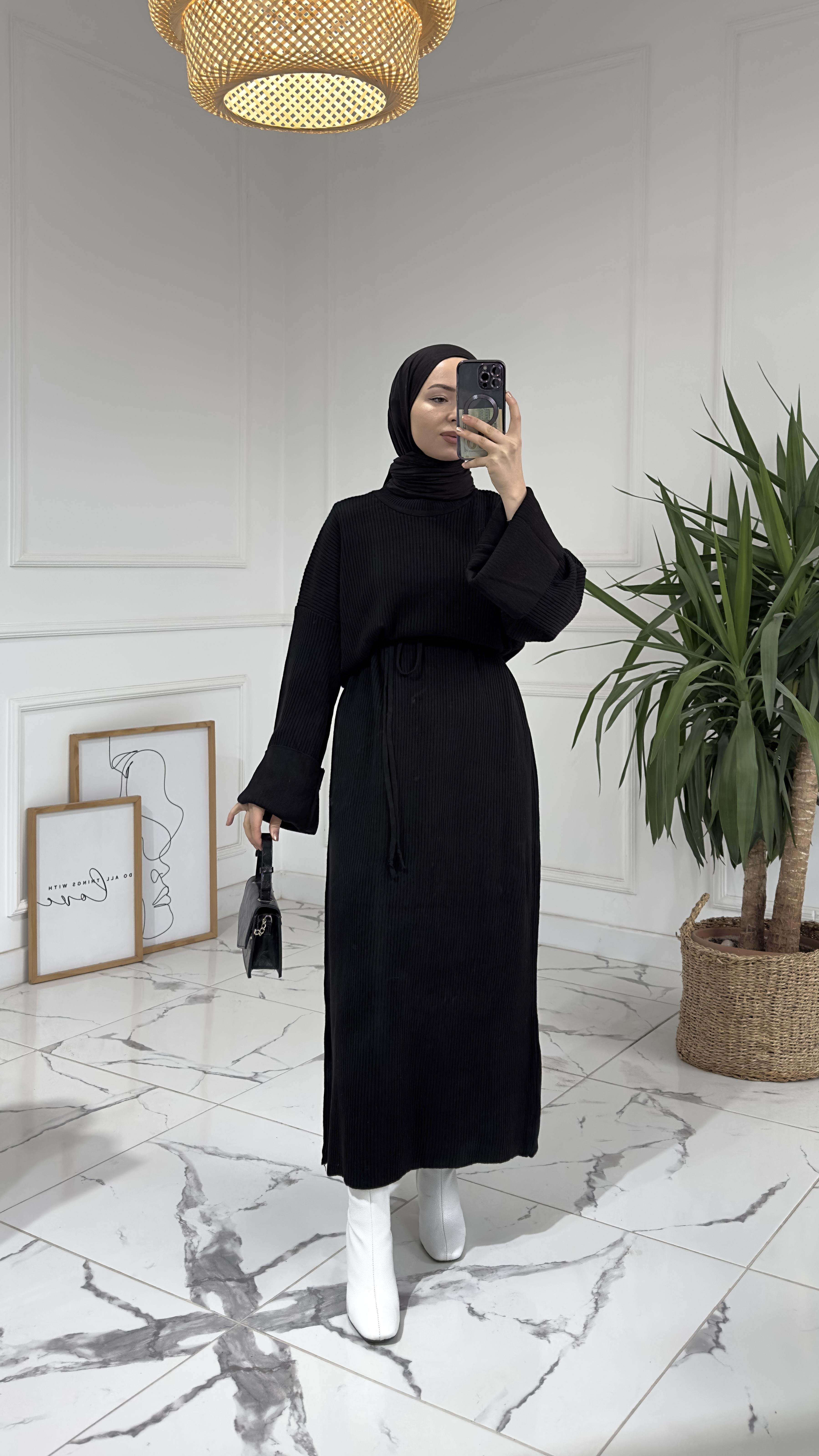 Sophia Siyah Fitilli Triko Elbise