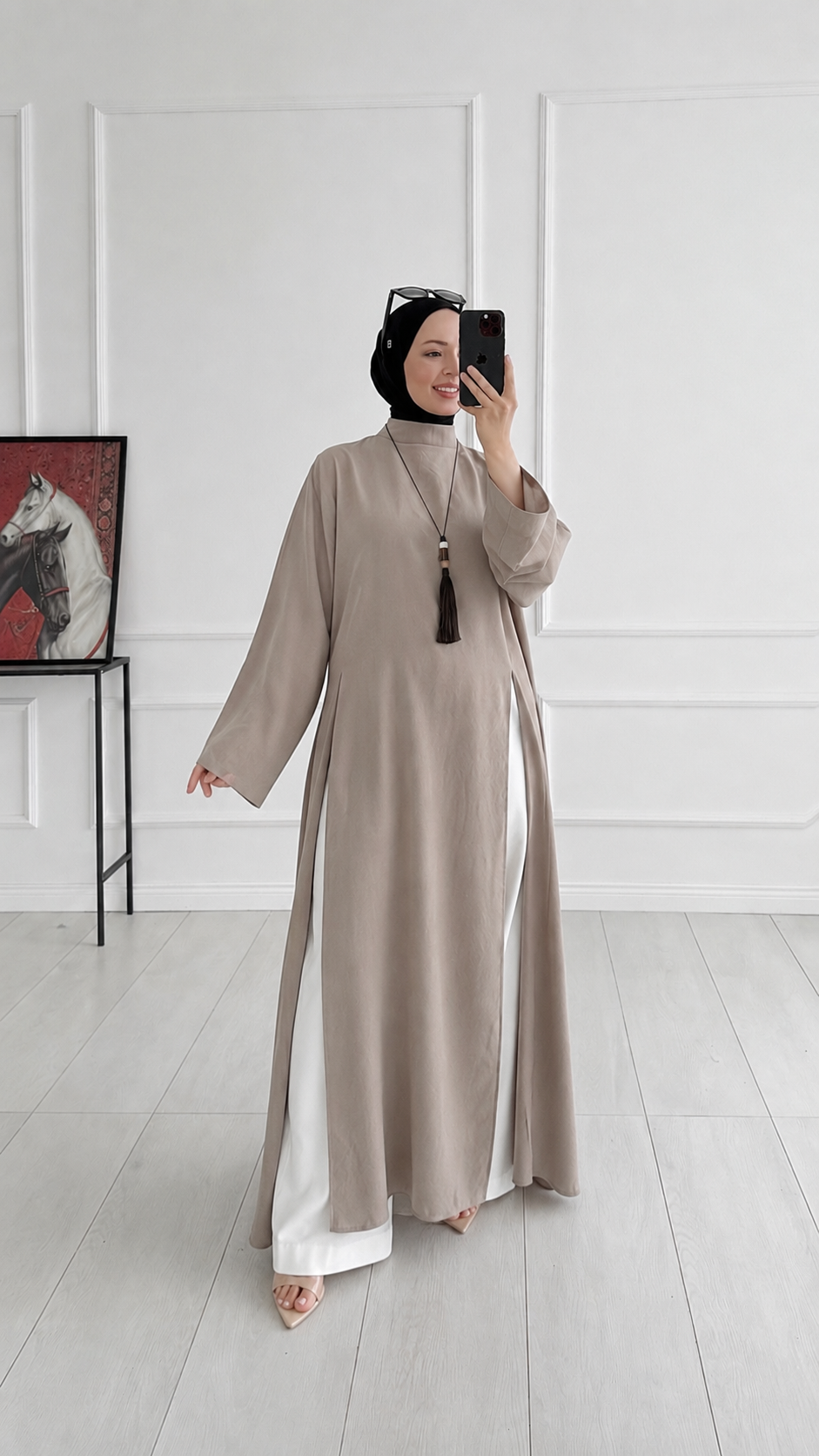Sopi Oversize Arabic Yırtmaçlı Bej Tunik 