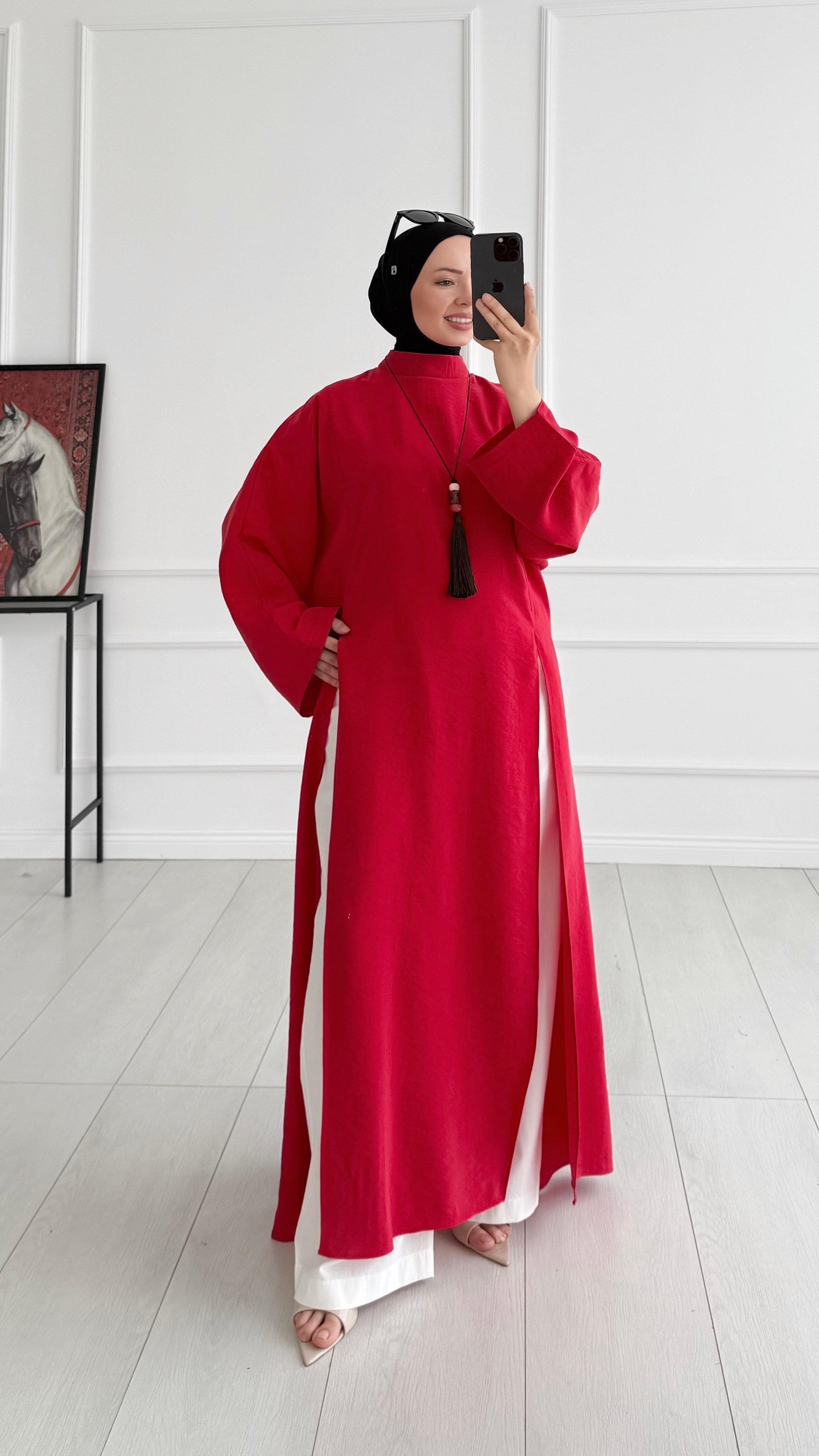 Sopi Oversize Arabic Yırtmaçlı Kırmızı Tunik 